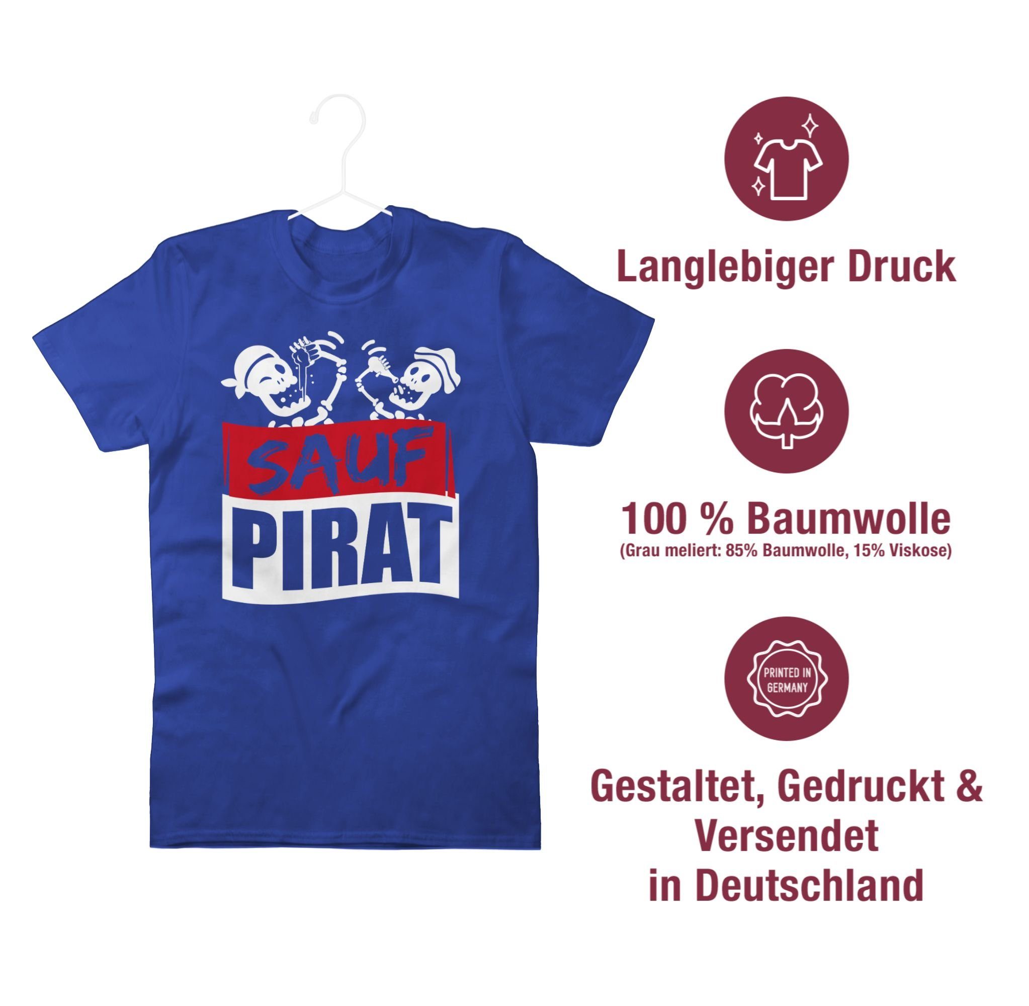 Shirtracer T-Shirt Sauf Pirat - weiß/rot Party & Alkohol Herren