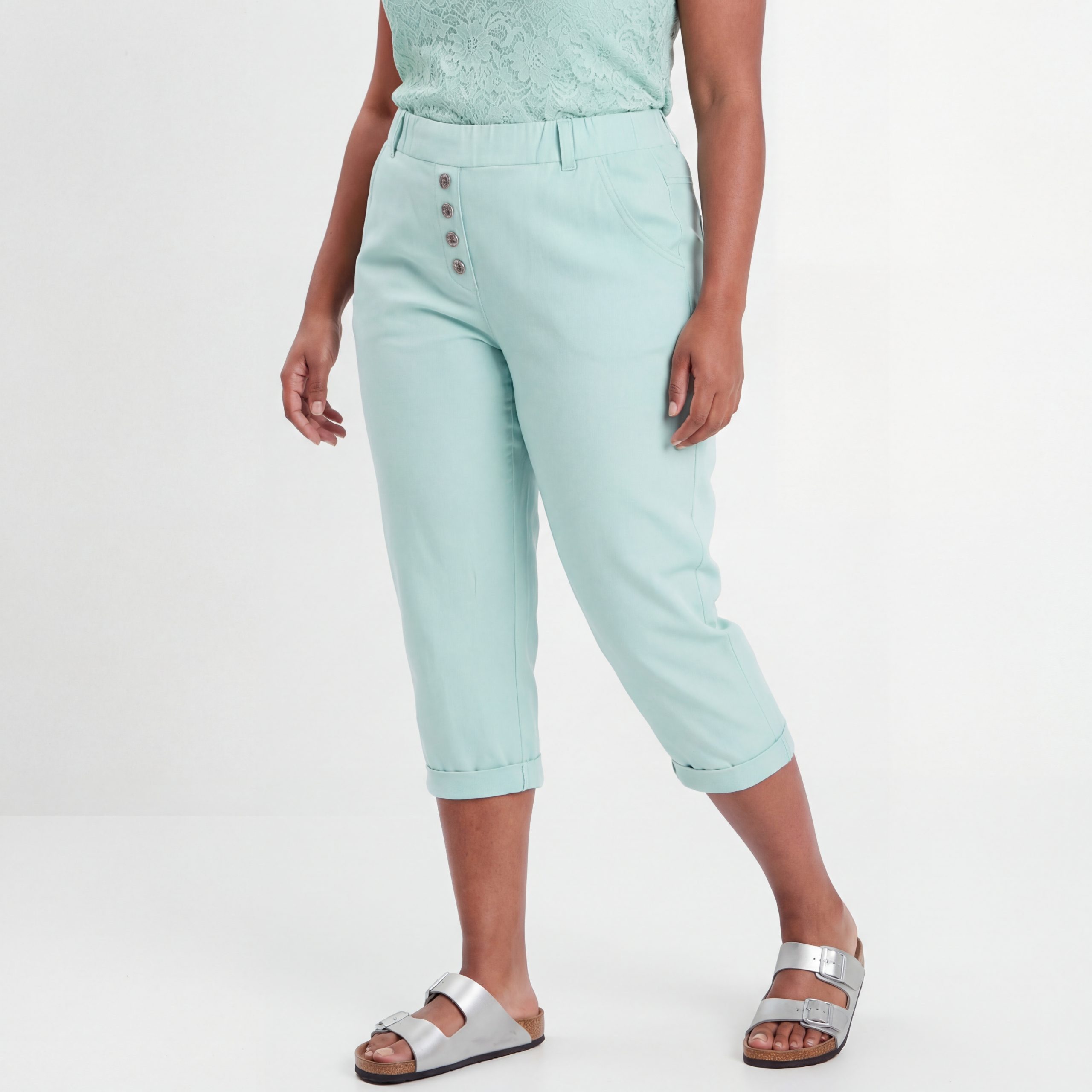 OriginalYou Caprihose Damen mit Stretch Knitterlook kurze Sommerhose mit Gummizug moderner Knitterlook, mit Gummizug und Gürtelschlaufen