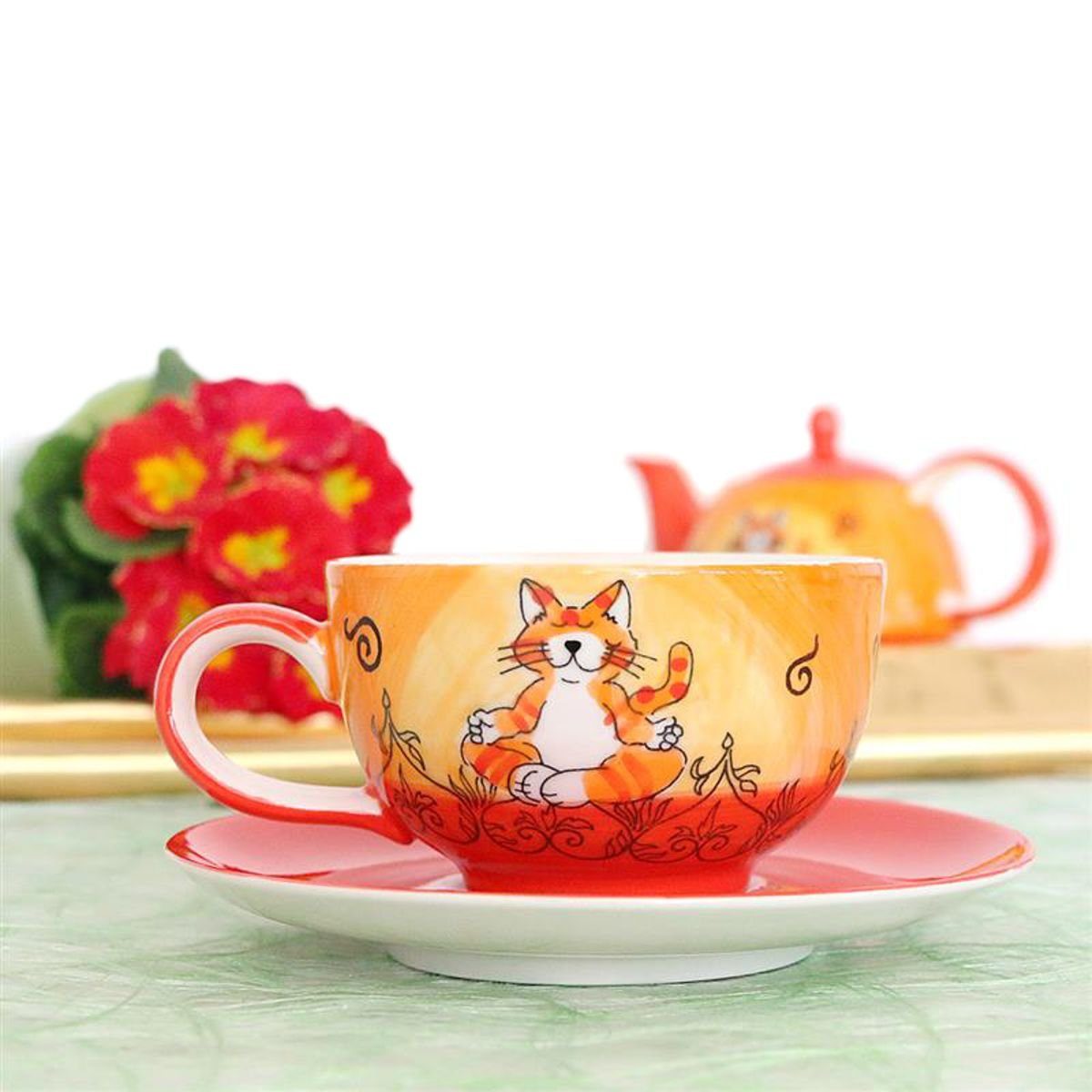 Mila Teekanne Mila Keramik Tee-Set- for-One Oommh Katze, 0,4 l, (Set, Tee-Set)