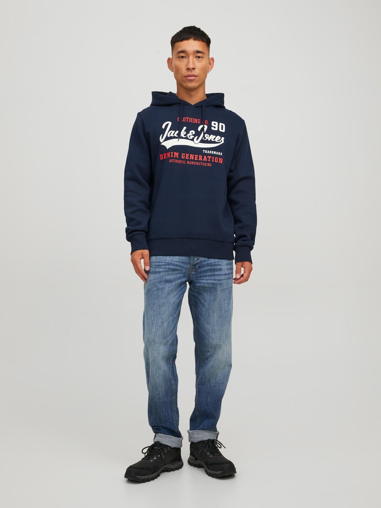 Print 4305 JJELOGO in Logo Pullover Jack Sweater & Hoodie Blau Jones Warmer Hoodie