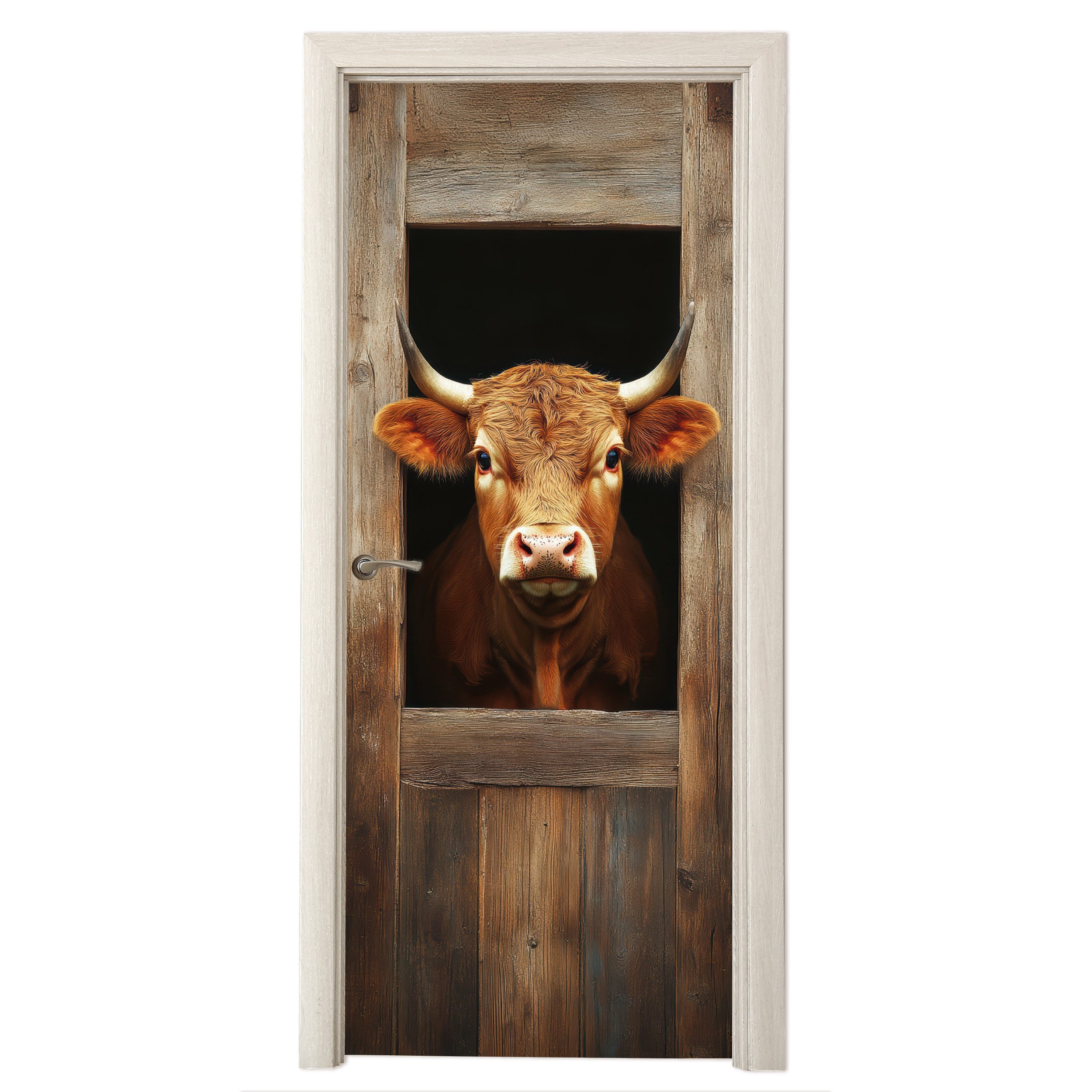 MuchoWow Türtapete Kuh - Fenster - Holz - Tiere, Matt, bedruckt, (1 St), Se günstig online kaufen