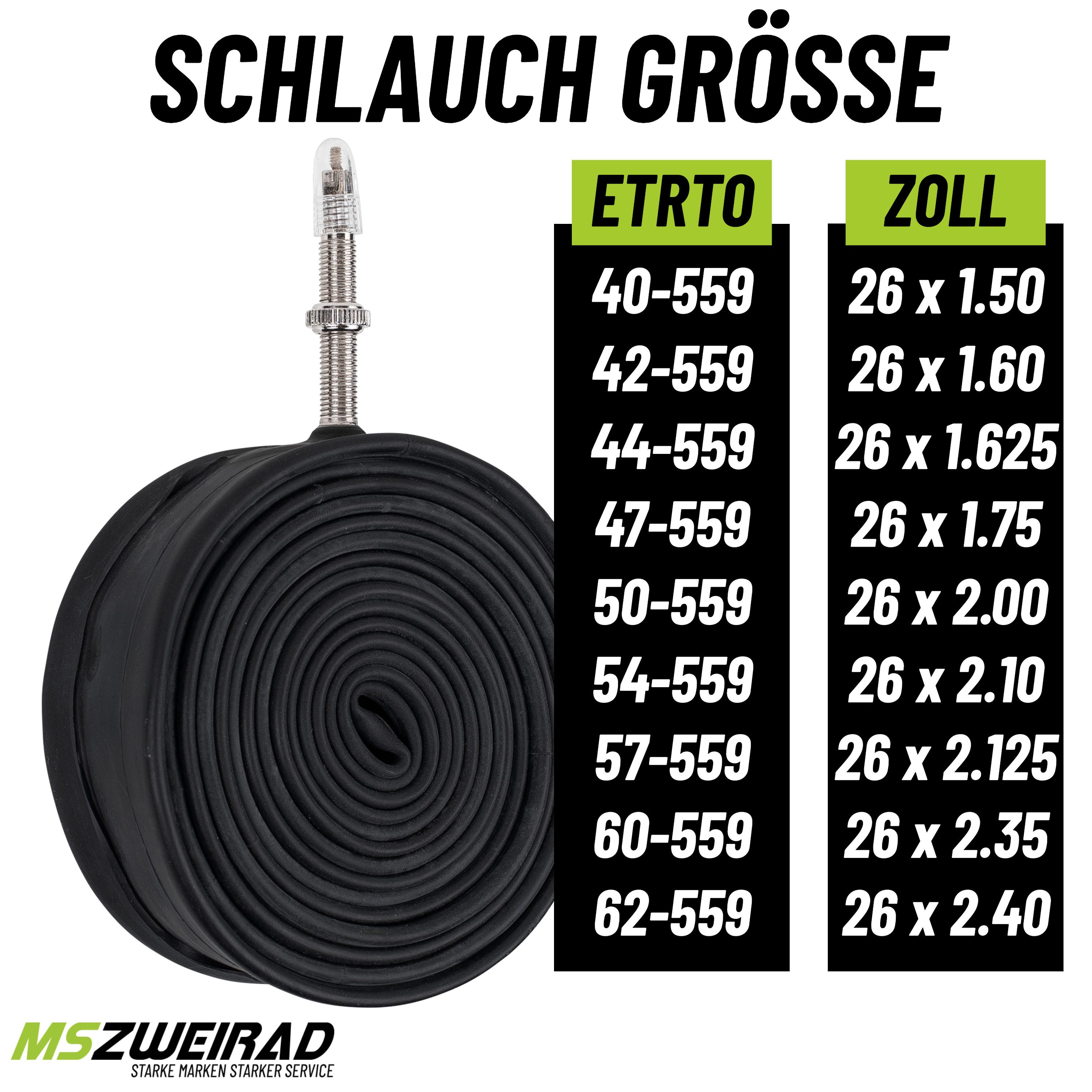 MSZweirad Fahrradschlauch 2x Schwalbe Schlauch SV 13 40 mm für 26" (40/62-559) mit Reifenheber