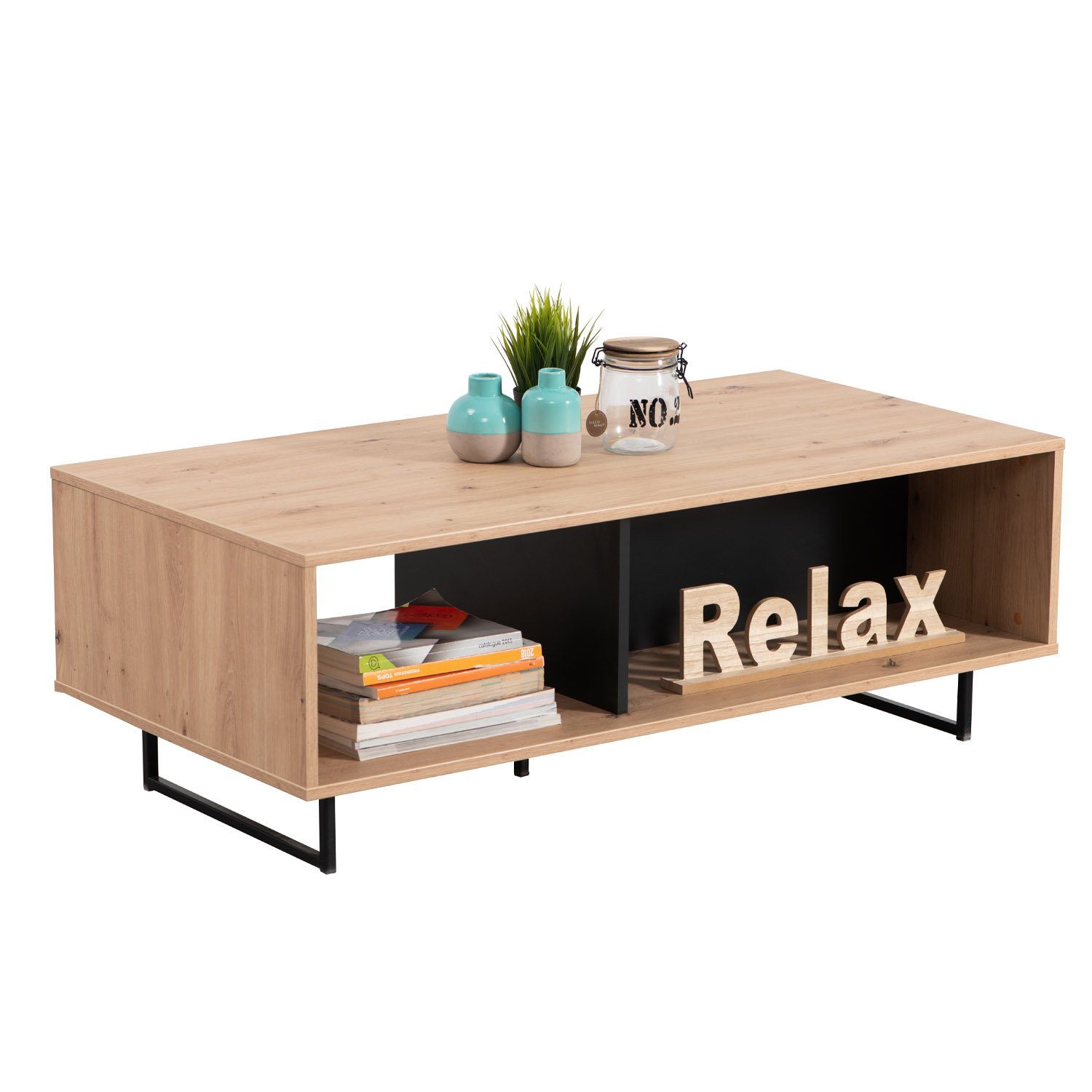 Homestyle4u Couchtisch Sofatisch Wohnzimmertisch Beistelltisch 120x60 Holz Eiche Industrial (kein Set)