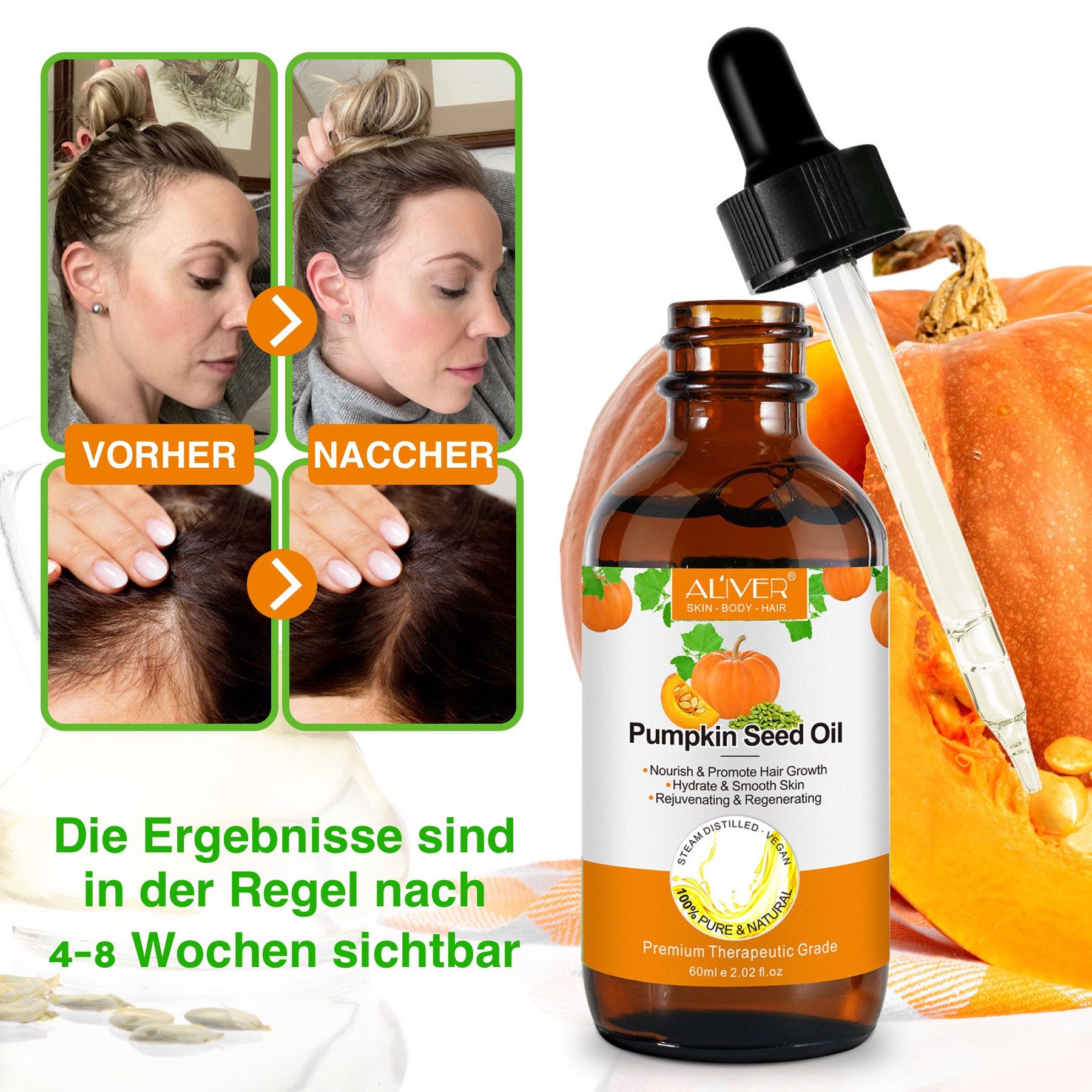 ALIVER Haaröl Kürbiskern Haaröl Haarwachstum Wimpern Bart Nägel Bio Vegan Aliver, 1-tlg., Vegan