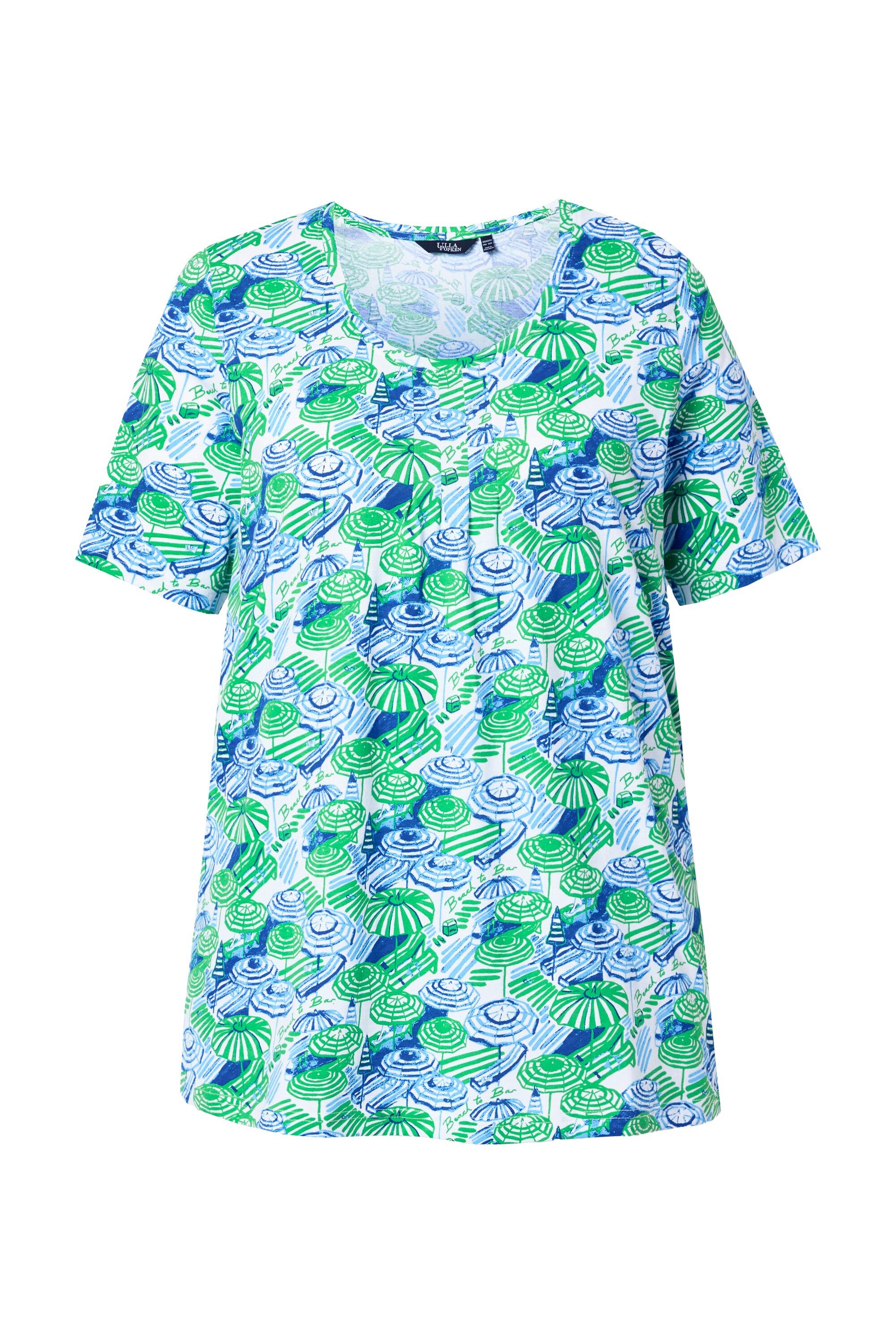 T-Shirt Shirt Schirme Zierfalten A-Linie Rundhals Halbarm