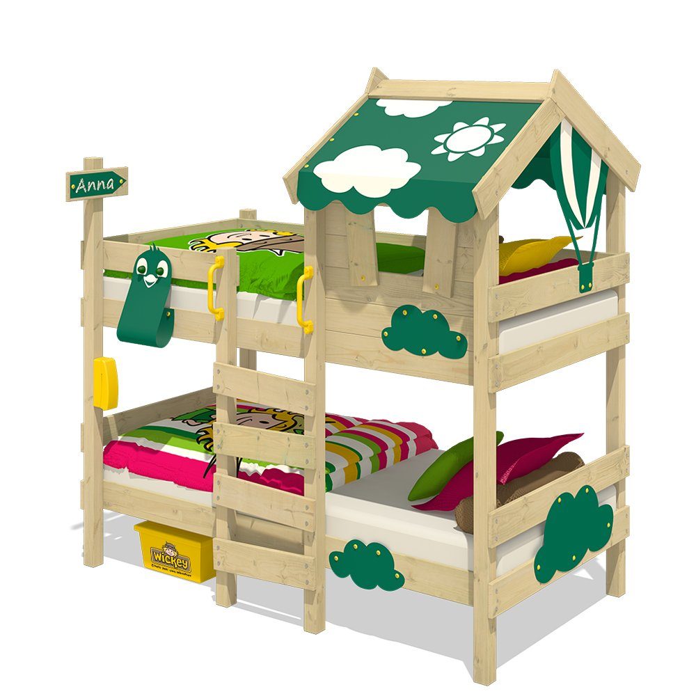 Wickey Kinderbett Crazy Daisy - Hochbett, Spielbett 90 x 200 cm (Holzpaket  aus Pfosten und Brettern, Etagenbett mit Kletterleiter für Kinder),  Massivholz