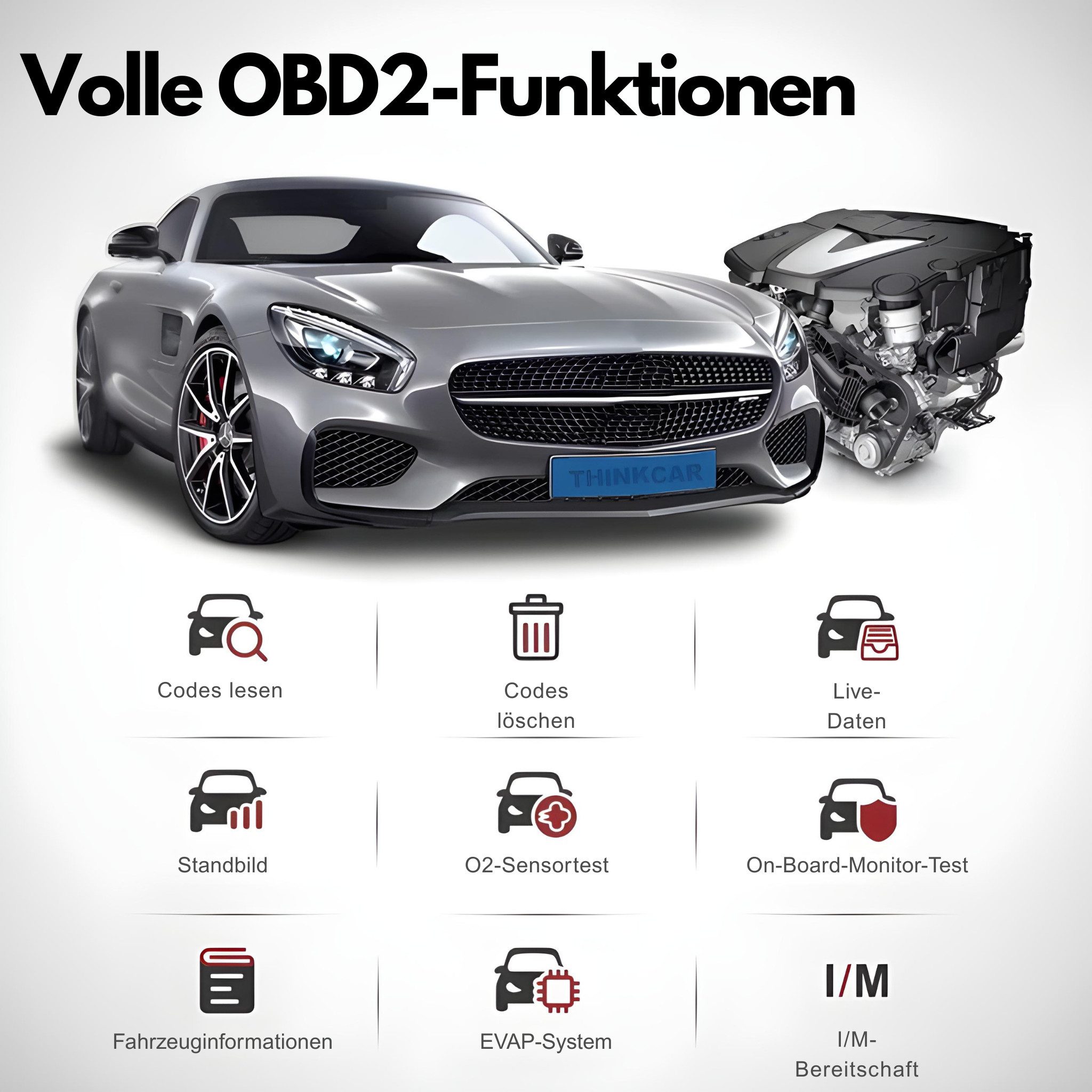 Thinkcar Kfz-Diagnosegerät OBD 2 Scanner, OBD Diagnosegerät, Touch, Bluetooth, Touch, dauerhafte Updates, Fehlercodelexikon, wireless