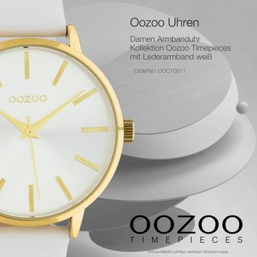 OOZOO Quarzuhr Oozoo Damen Armbanduhr weiß Analog C10611, (Analoguhr), Damenuhr rund, groß (ca. 42mm) Lederarmband, Fashion-Style