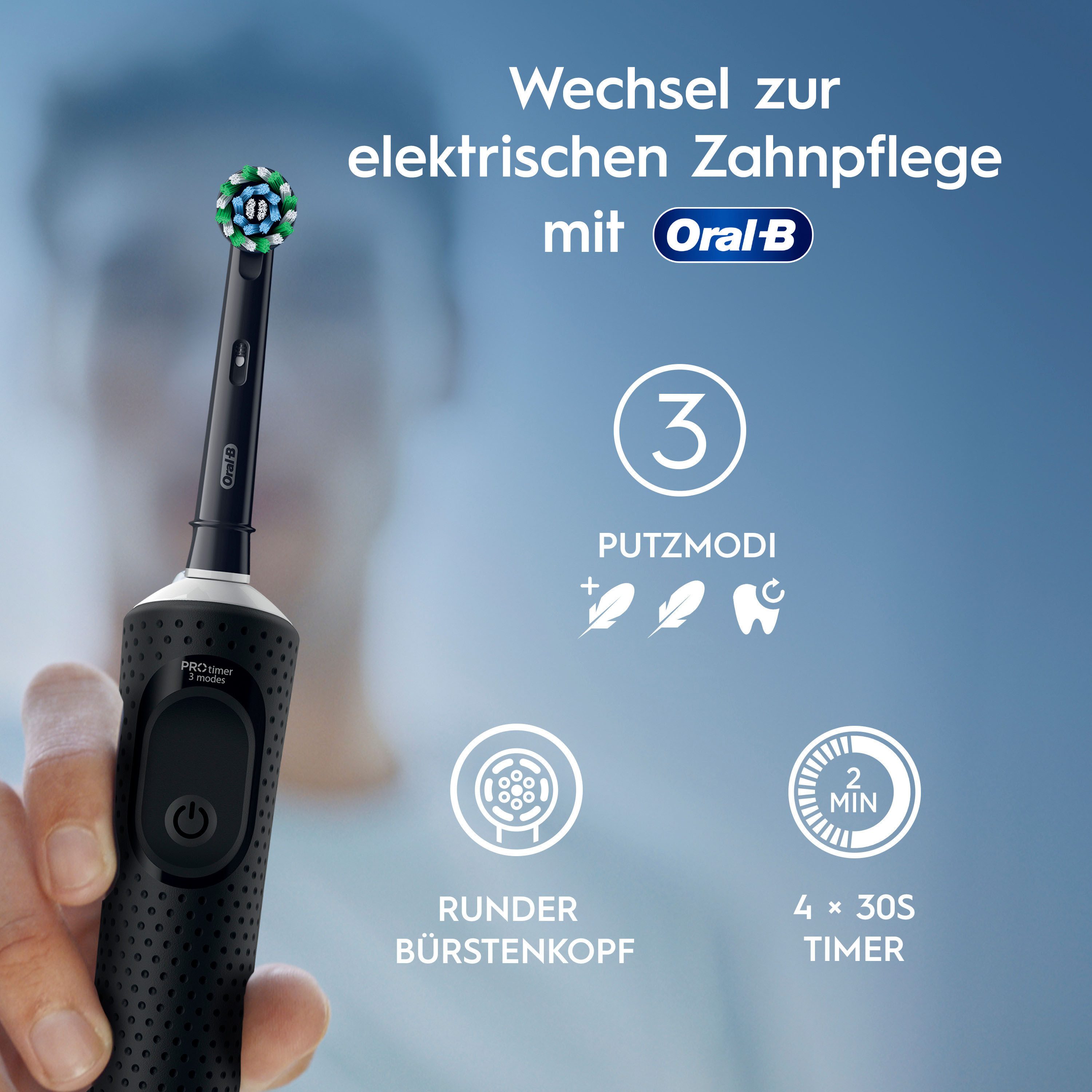 Oral-B Elektrische Zahnbürste Oral-B Vitality Pro, Aufsteckbürsten: 2 St., Doppelpack mit 2 Aufsteckbürsten, 3 Putzmodi für Zahnpflege, Designed by Braun, schwarz/lila