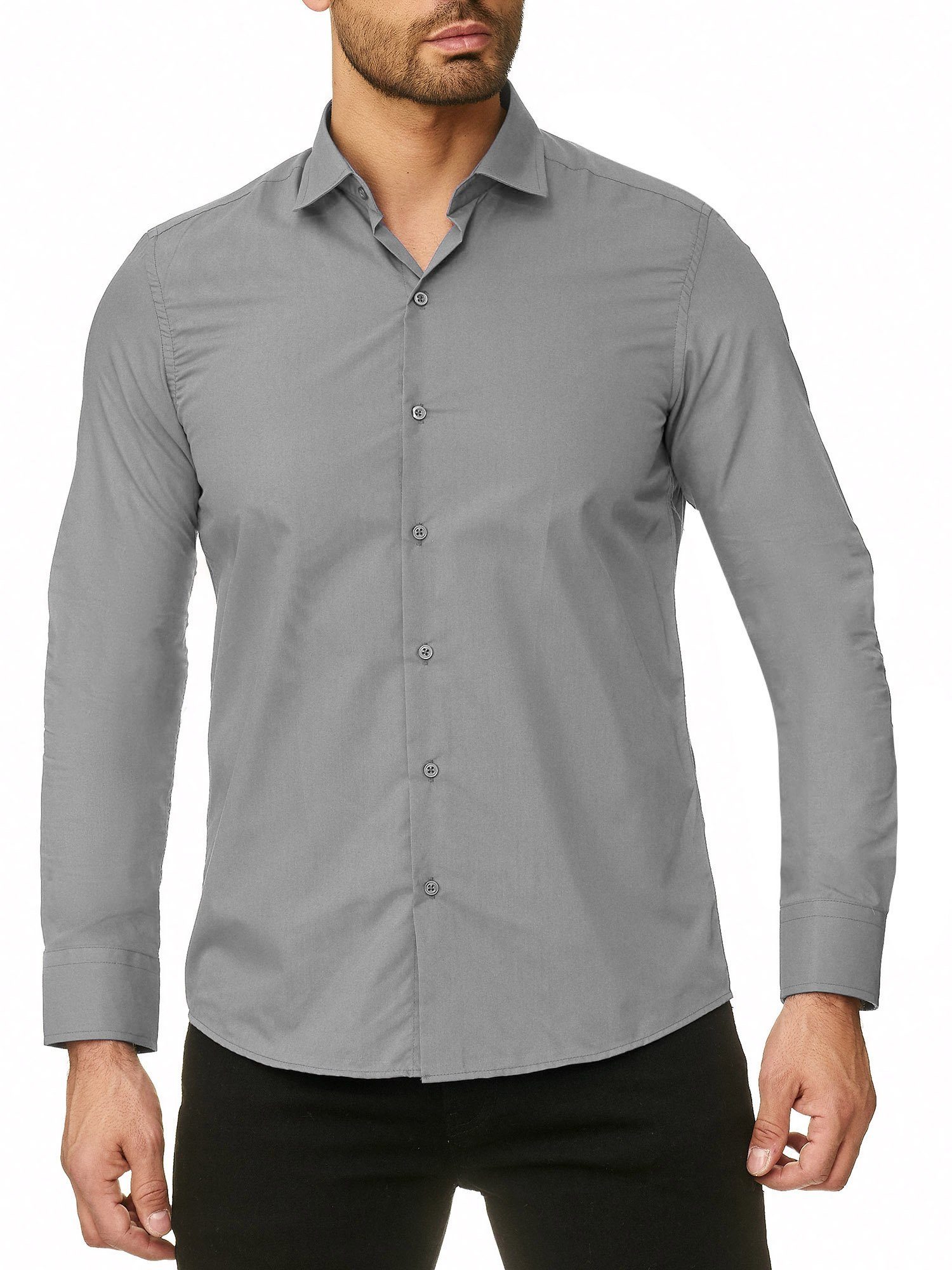 Langarmhemd Reslad Herren Hemd Kentkragen Unicolor Langarmhemd RS-7002
