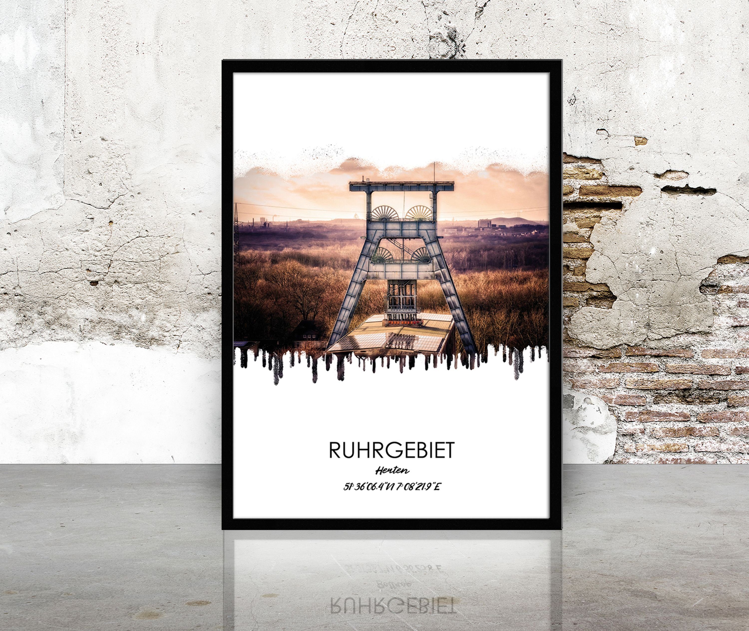 mit mit Rahmen Herten artissimo / / Bild gerahmt Ruhrgebiets-Städte: Ruhrgebiet Herten, Rahmen Bild Design-Poster 51x71cm