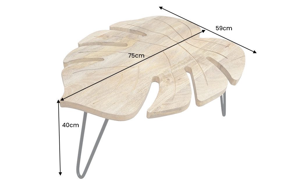 riess-ambiente Couchtisch LEAF 75cm natur/schwarz - Mango-Massivholz, Hairpin Legs, handmade (Einzelartikel, 1-St), Natürlicher Beistelltisch im Blattform - ideal f. Wohn- & Schlafzimmer