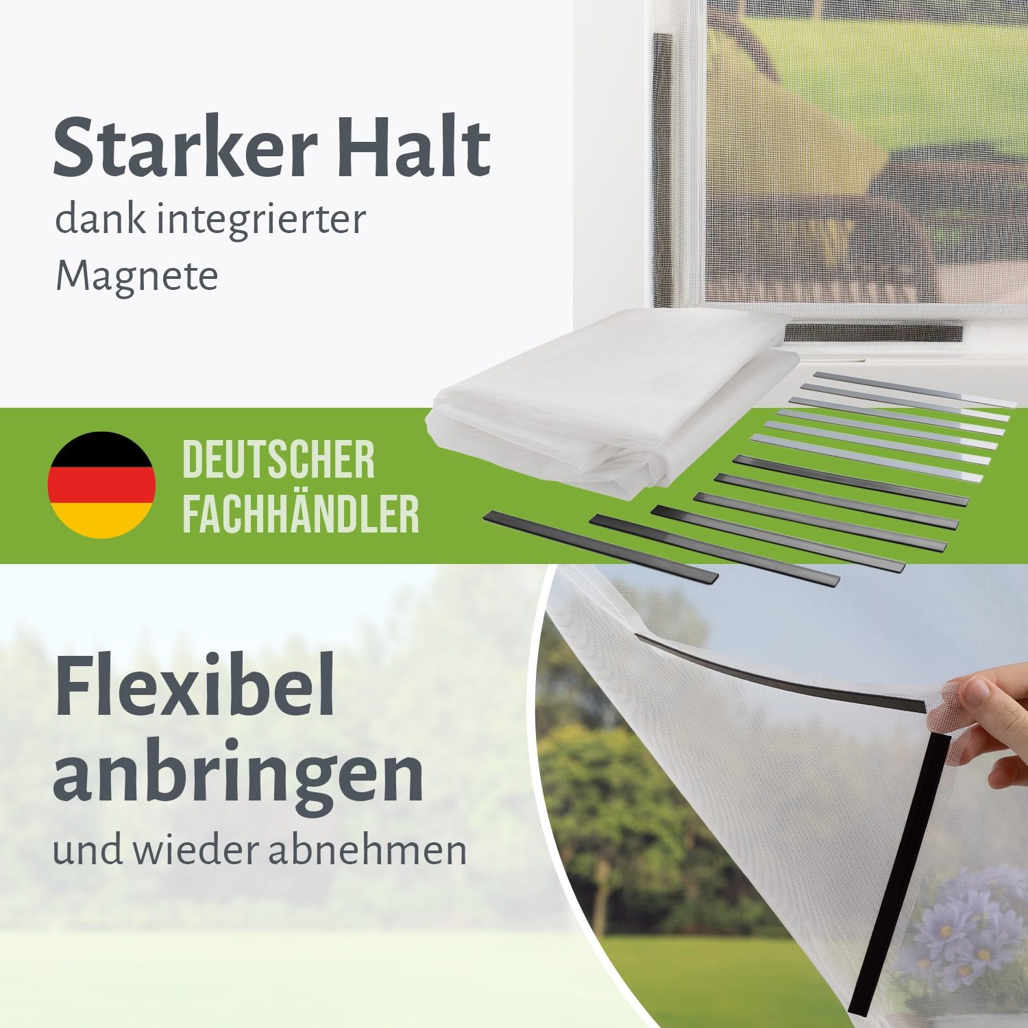 empasa Insektenschutz-Fensterrahmen mit Magnet-Befestigung, (1-St), Polyester Fliegengitter Fenster mit Magnet – Bild 3 von 5