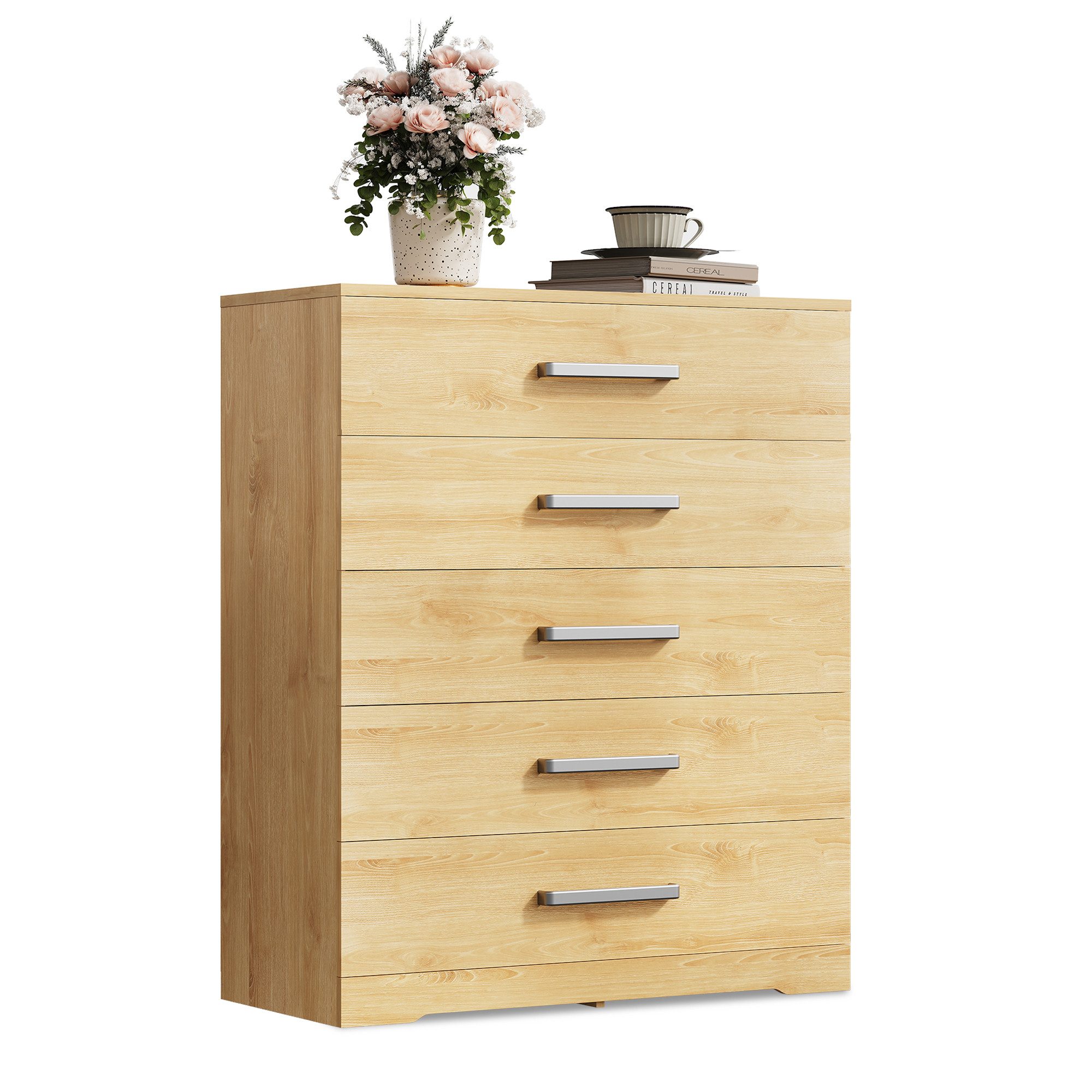 WLIVE Kommode mit 4/5 Schubladen, Moderne Schubladenkommode (Packung, Modernes Sideboard mit 5 Schubladen und 4 Fächern, Breite 75 cm), Vielseitiger Schubladenschrank für Schlafzimmer, Flur & Kinderzimmer