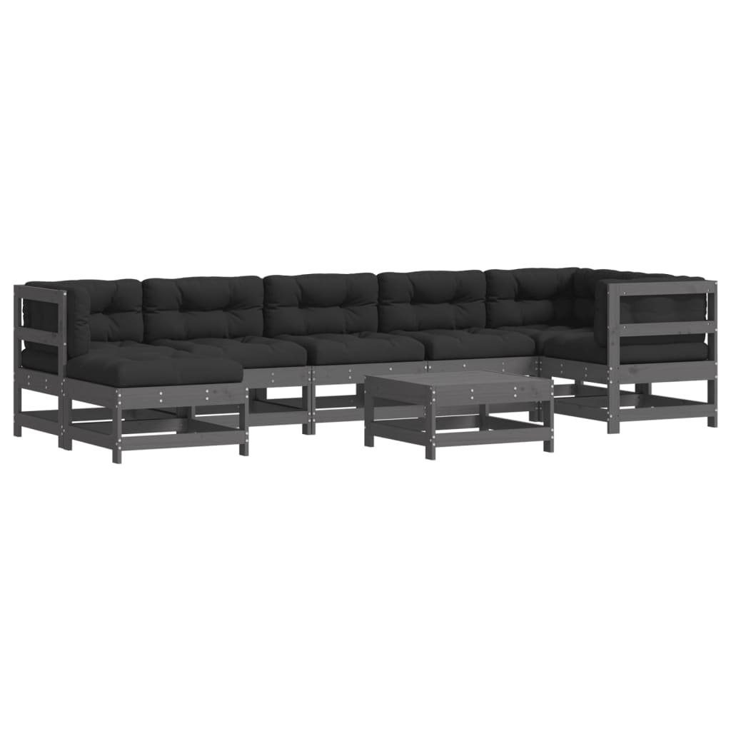 vidaXL GartenloungeSet 8tlg. GartenLoungeSet mit Kissen Grau