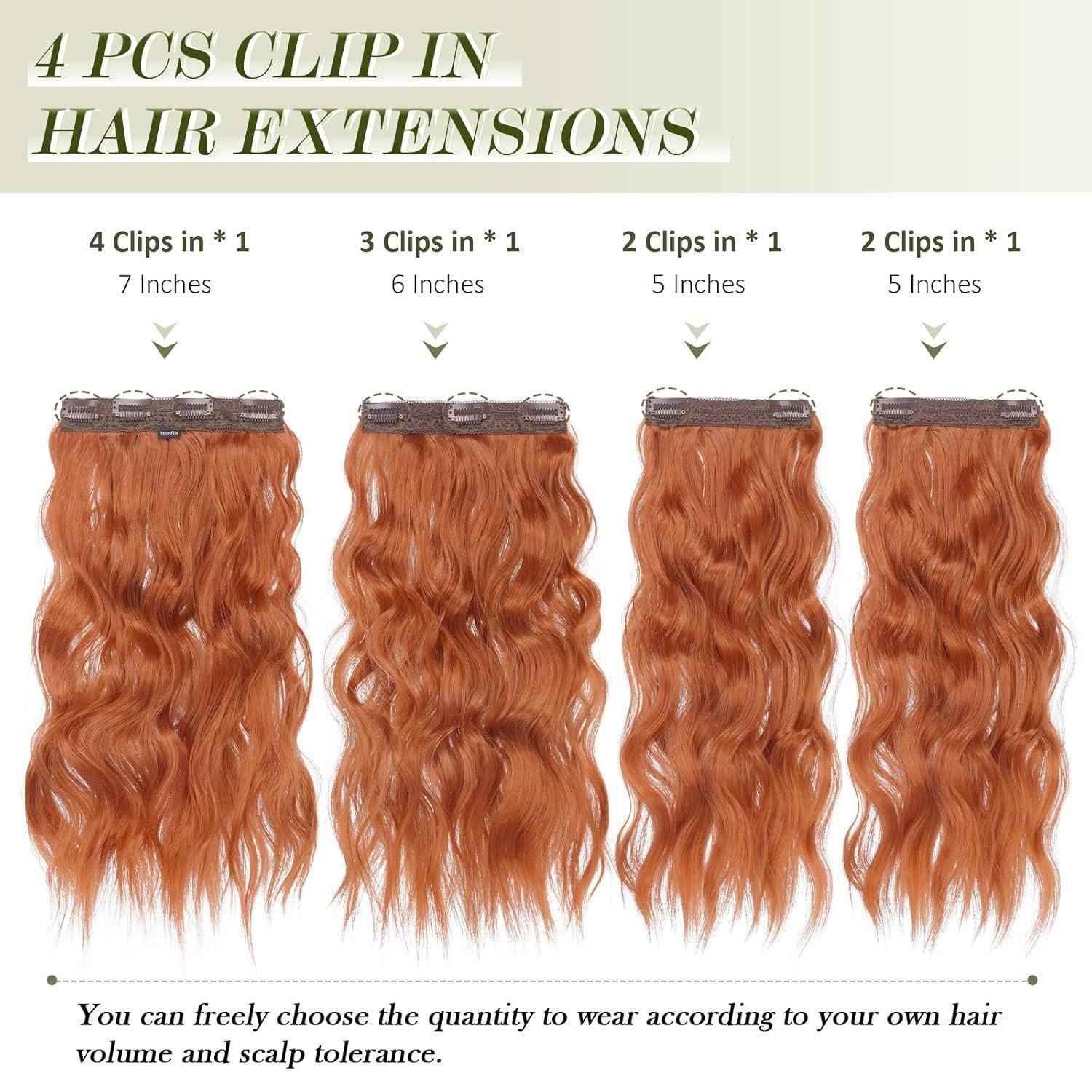 LuxusKollektion Kunsthaar-Extension Clip In Extensions 4er Lang Wellig Synthetik 40 cm-30C# Kupferrot