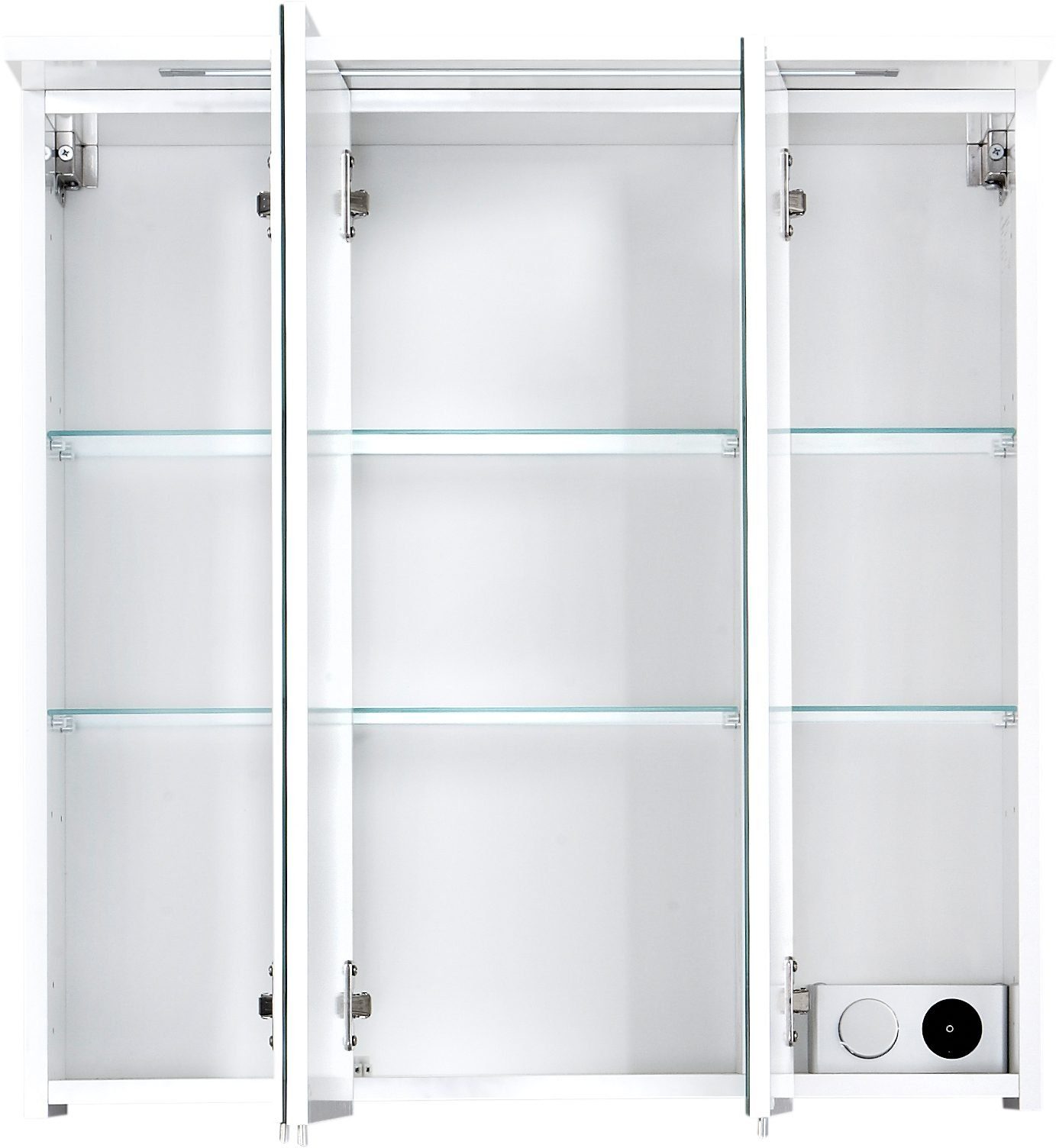 weiß cm, Glanz weiß Spiegelschrank 3-türig, Breite | Schalter-/Steckdosenbox LED-Beleuchtung, Profil Schildmeyer 70