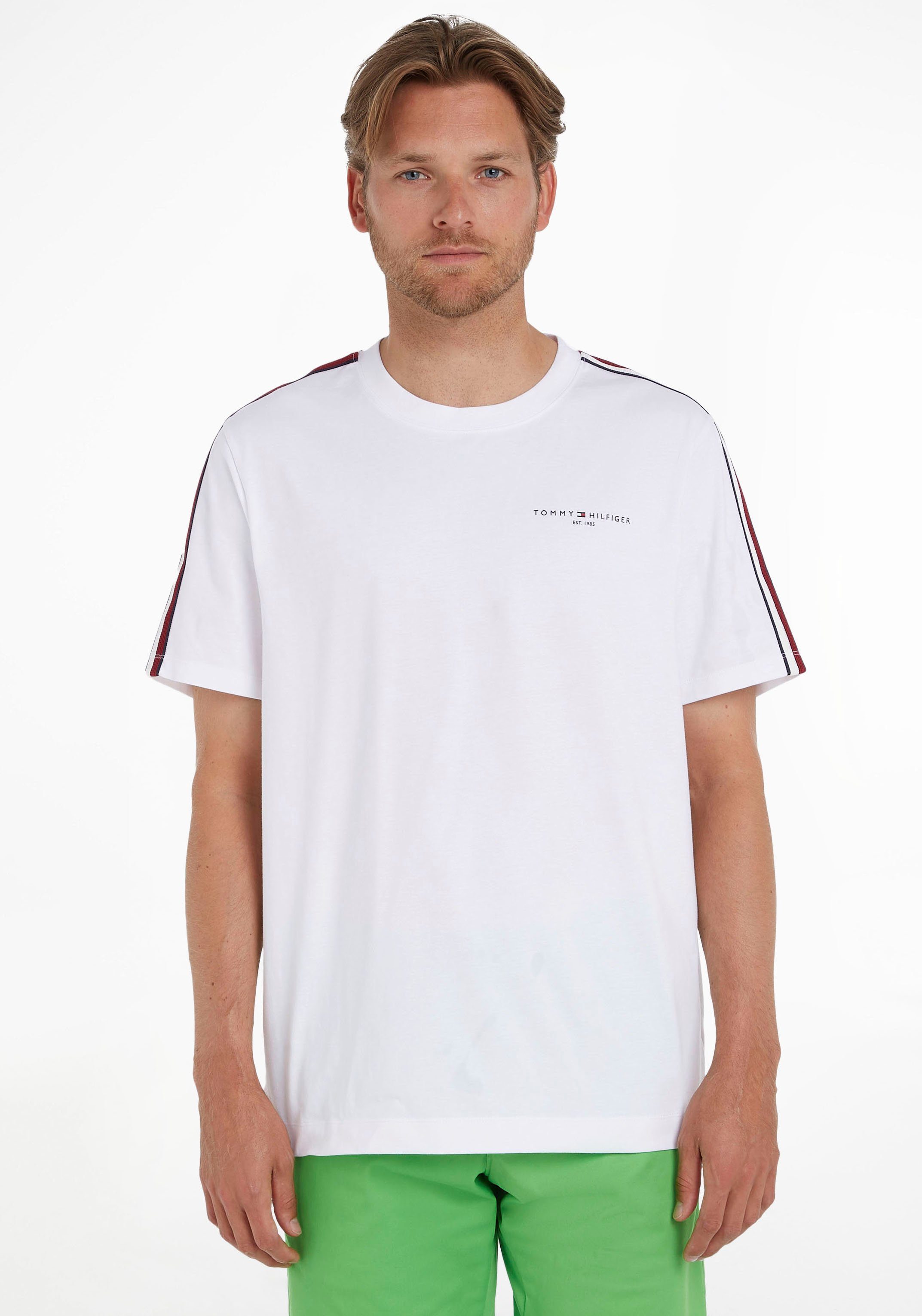 GLOBAL STRIPE beiden Tommy Streifen Hilfiger PREP White in mit TEE TH-Farben Ärmeln an Rundhalsshirt