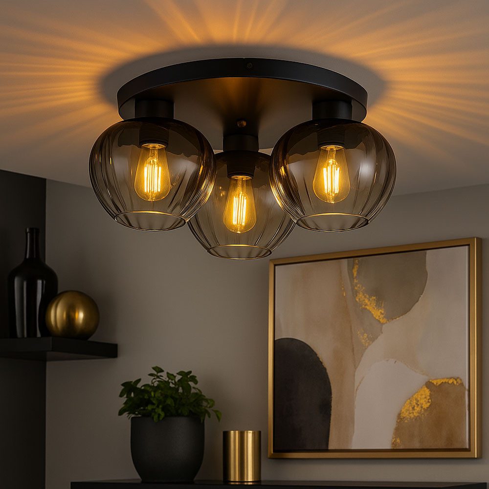 NOWA LED Deckenleuchte, Leuchtmittel inklusive, Warmweiß, LED Deckenlampe Deckenleuchte Wohnzimmerlampe Rauchglas D 45 cm