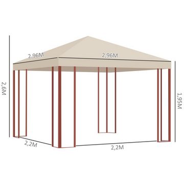 Outsunny Pavillon Gartenzelt mit Fliegennetzen, mit 4 Seitenteilen, (Partyzelt, Pavillon), für Garten, Balkon, Beige