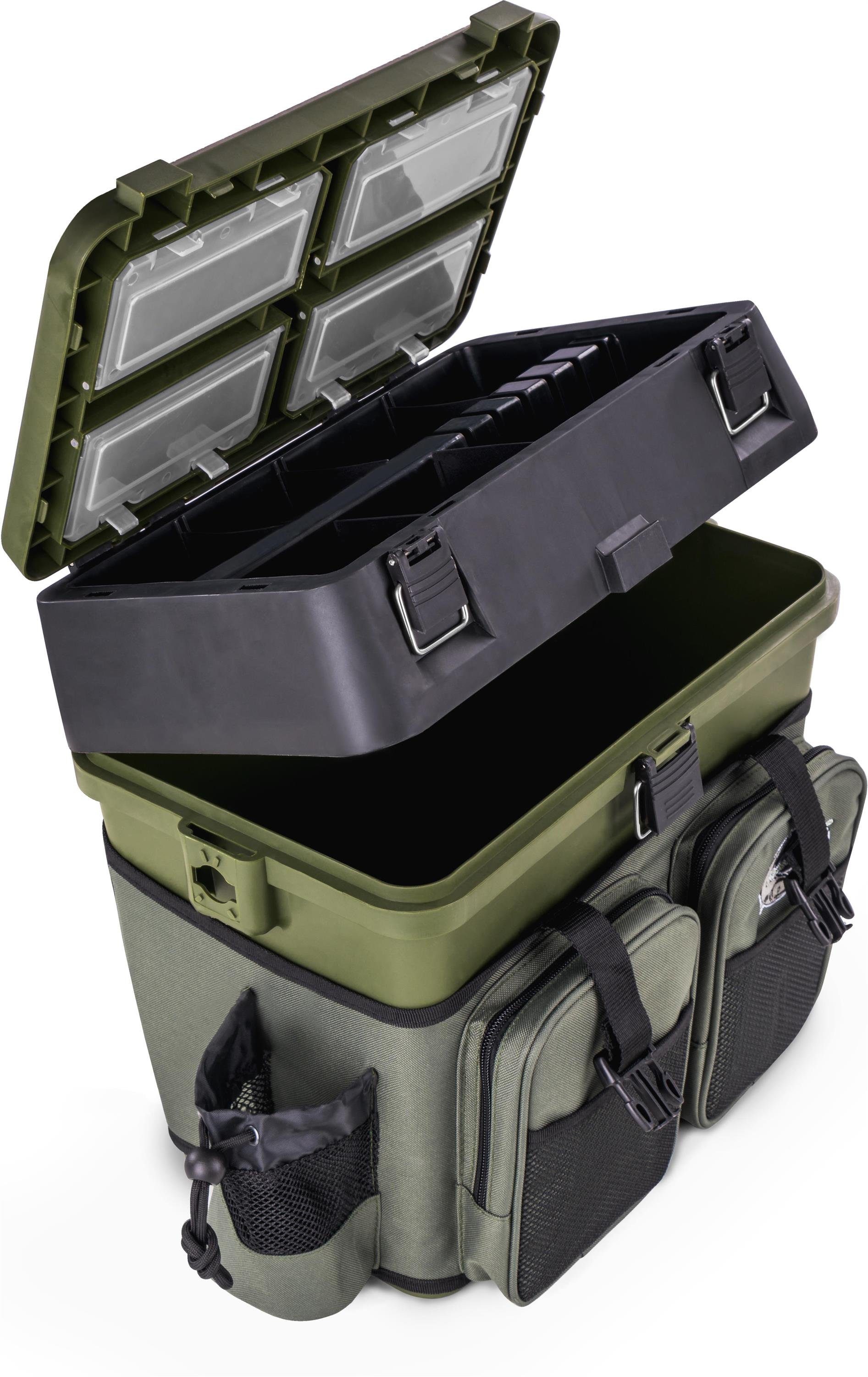 normani Angelkoffer Angelbox Bilbao, Angeltasche Sitzkiepe mit Rucksackfunktion und Tackle-Boxen