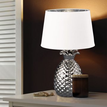 etc-shop LED Tischleuchte, Leuchtmittel inklusive, Warmweiß, Tisch Lampe Keramik Ananas Design silber Wohn Zimmer Textil-