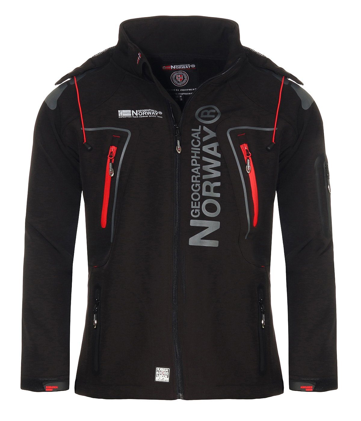 Geographical Norway Softshelljacke Herren Softshell Wander Sport Übergangsjacke Trekking Jacke in Unifarbe, mit abnehmbarer Kapuze, mit Stehkragen