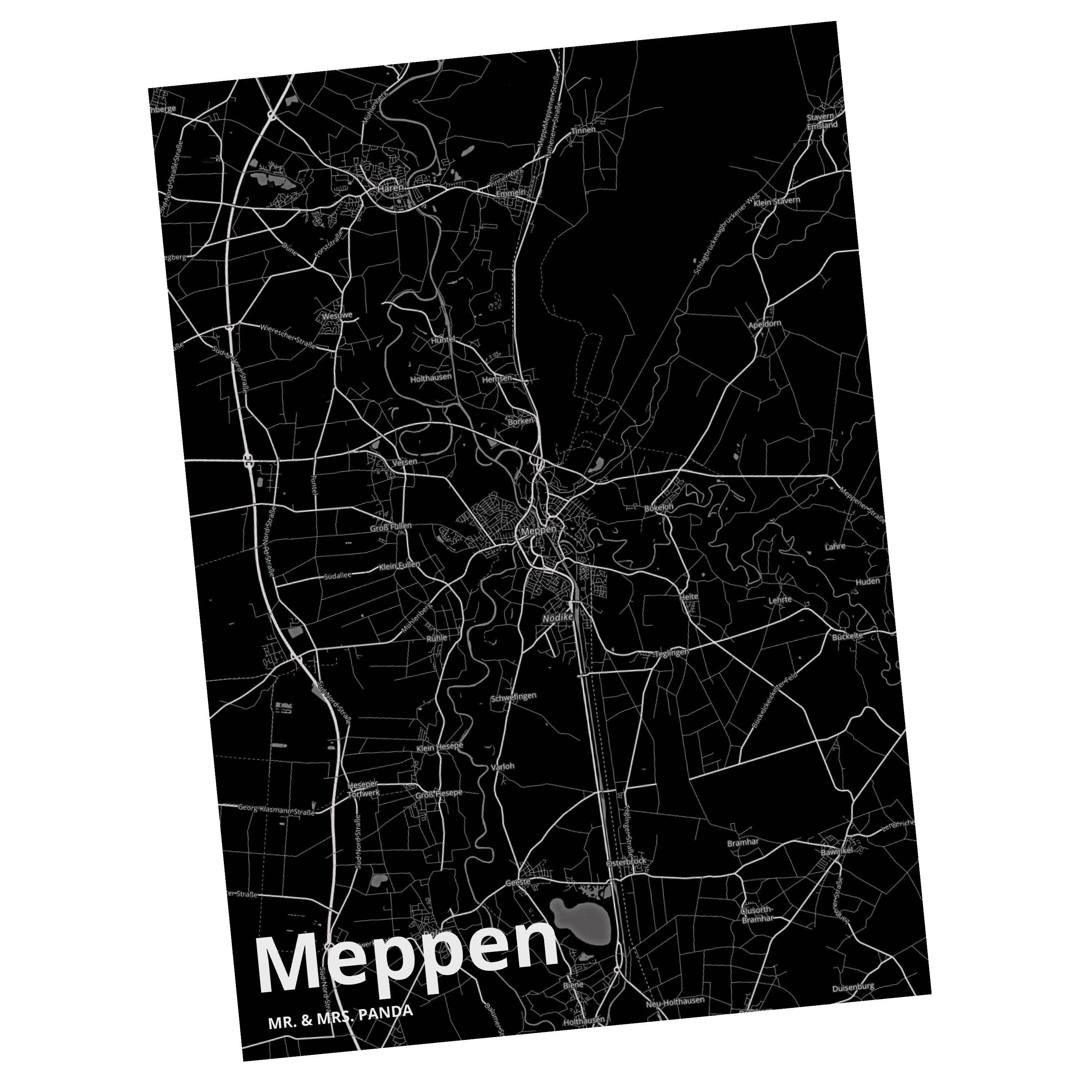 Mr. & Mrs. Panda Postkarte Meppen - Geschenk, Ort, Stadt Dorf Karte Landkarte Map Stadtplan, Ges