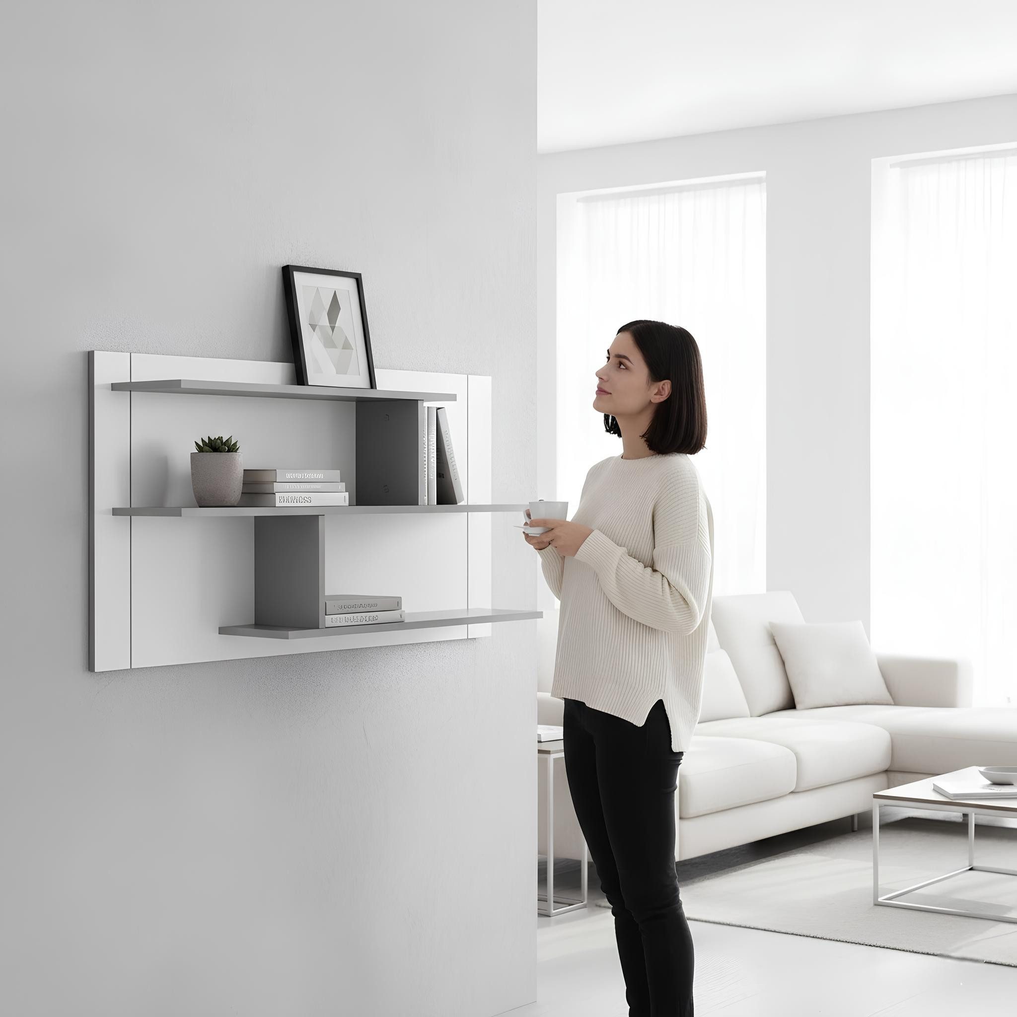Xlmoebel Wandregal Bücheregal Wandregal Wohnzimmer Wand Regale Sofort, 1-tlg., Hergestellt In Europa