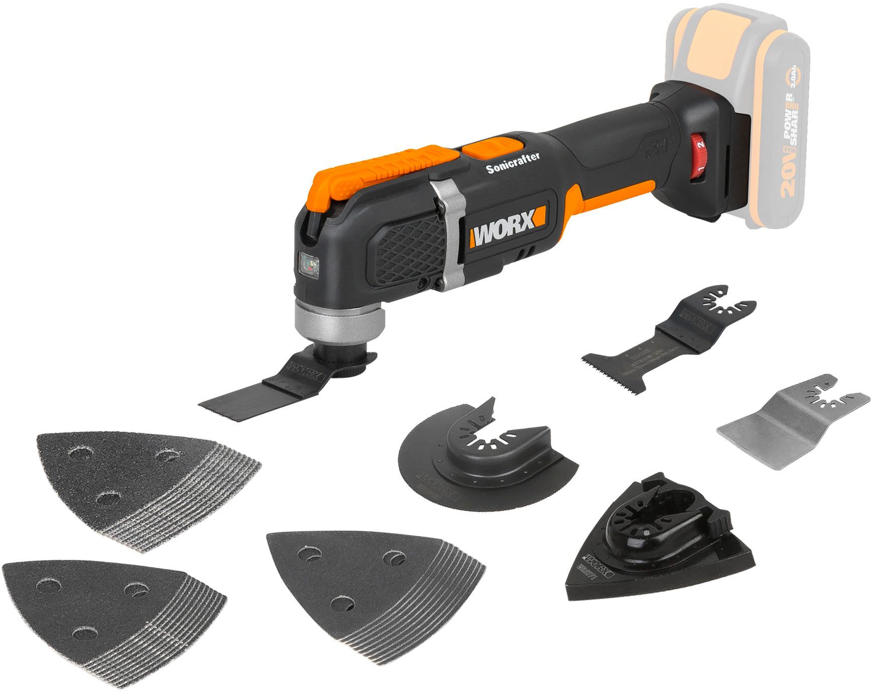 Worx Akku-Multifunktionswerkzeug WX696.9, zum Schneiden, Sägen, Schleifen uvm, ohne Akku & Ladegerät – Bild 4 von 5