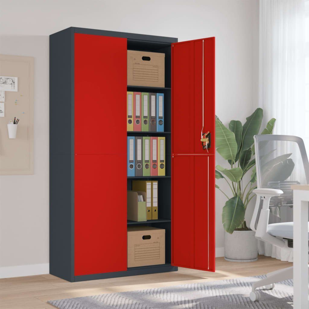 furnicato Aktenschrank Anthrazit und Rot 90x40x180 cm Stahl