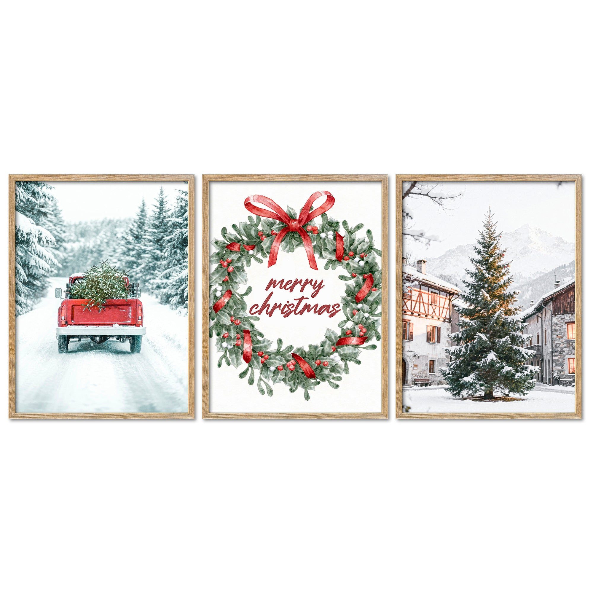 ARTFAVES Bilder-Collage Poster Set Merry Christmas I mehrteilige Bilderwand I Wandbilder Weihn, (Wandbilder modern, 3 St)