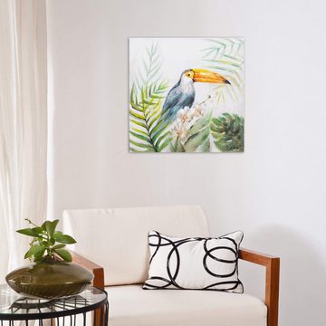KUNSTLOFT Gemälde Baron Tukan 60x60 cm, Leinwandbild 100% HANDGEMALT Wandbild Wohnzimmer