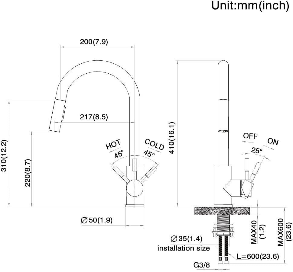 Lonheo Küchenarmatur Küchenarmatur Mischbatterie Ausziehbar Brause Wasserhahn mit Edelstahl