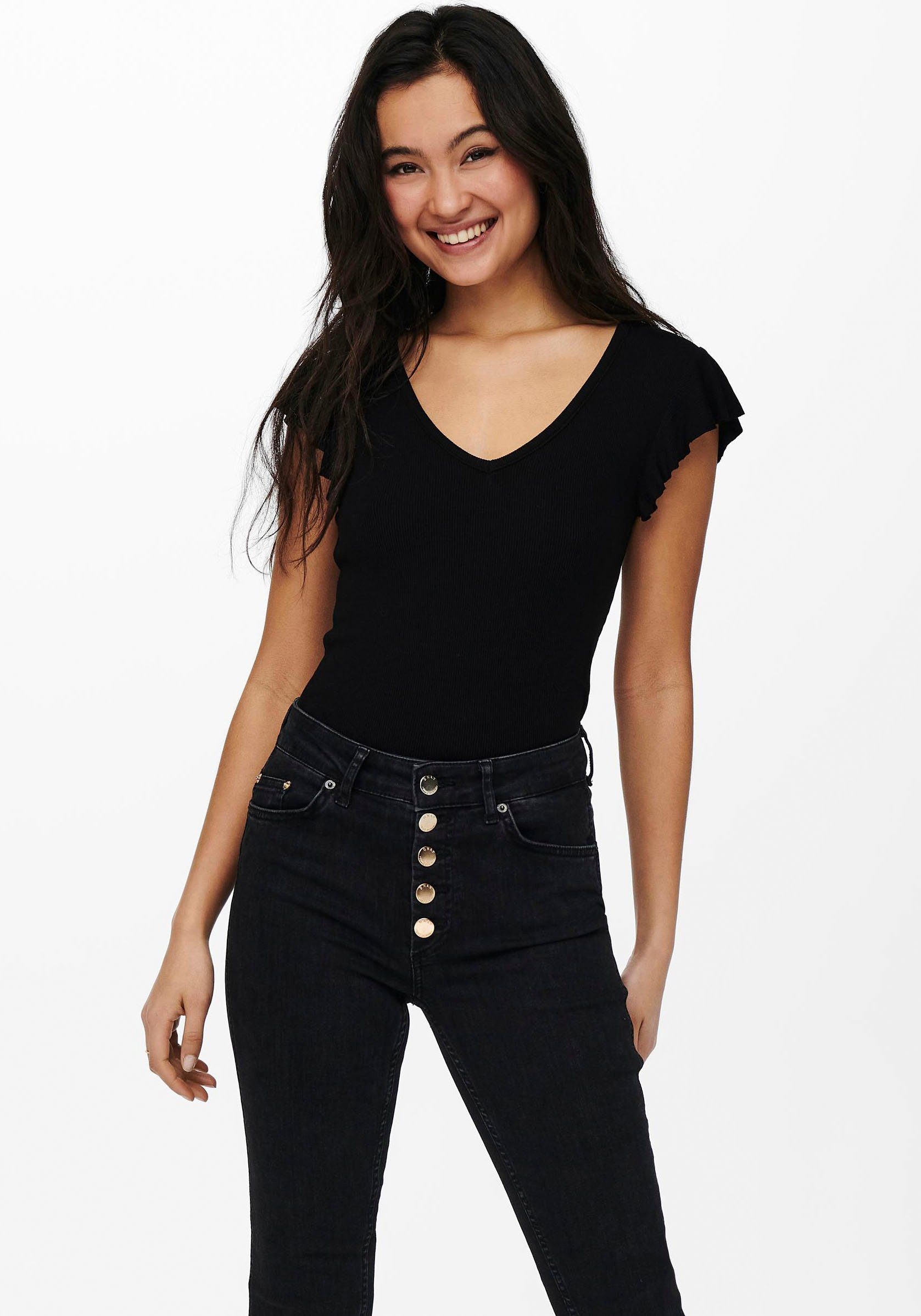 JRS V-Shirt S/L Black TOP ONLY ONLBELIA NOOS