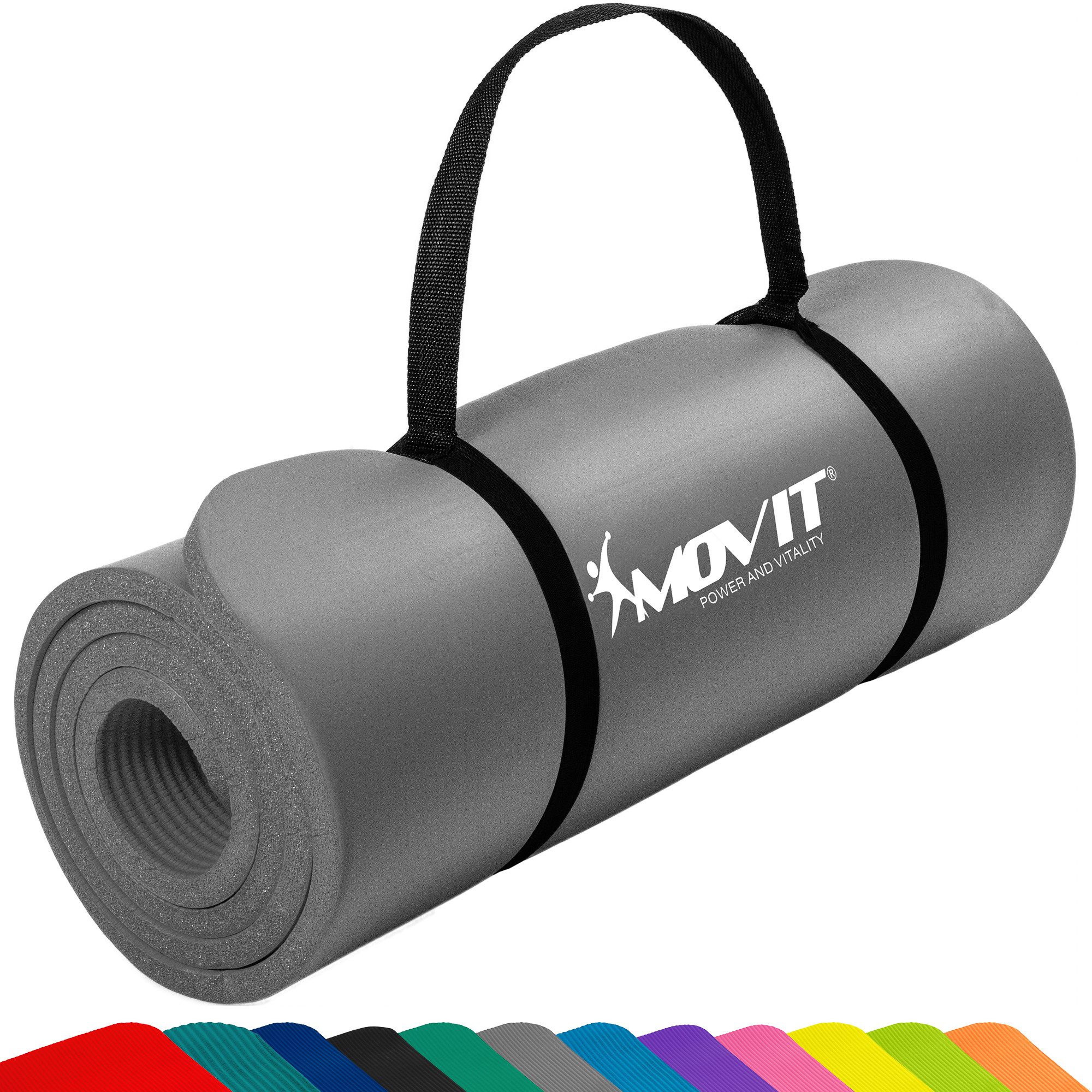 MOVIT Yogamatte XXL Pilates Gymnastikmatte, Yogamatte, Training (Schadstoffgeprüft, mit Verschlussband), 190x100x1,5cm oder 190x60x1,5cm oder 183x60x1,0cm, Größen-, Farbwahl