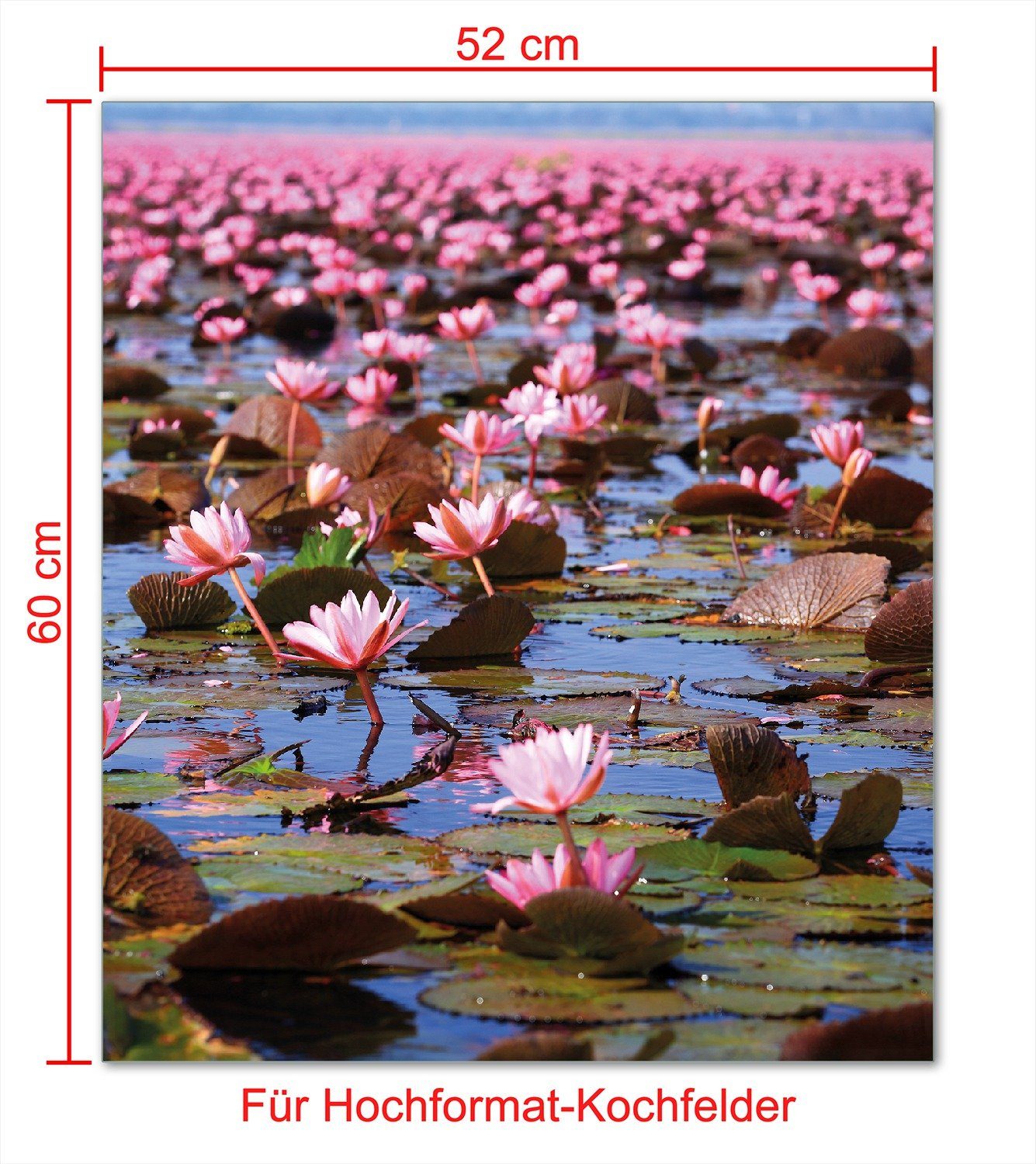 Wallario Herd-Abdeckplatte Seerosenlandschaft mit rosa Blüten, ESG-Sicherheitsglas, (Glasplatte, 1 tlg., inkl. 5mm Noppen), verschiedene Größen