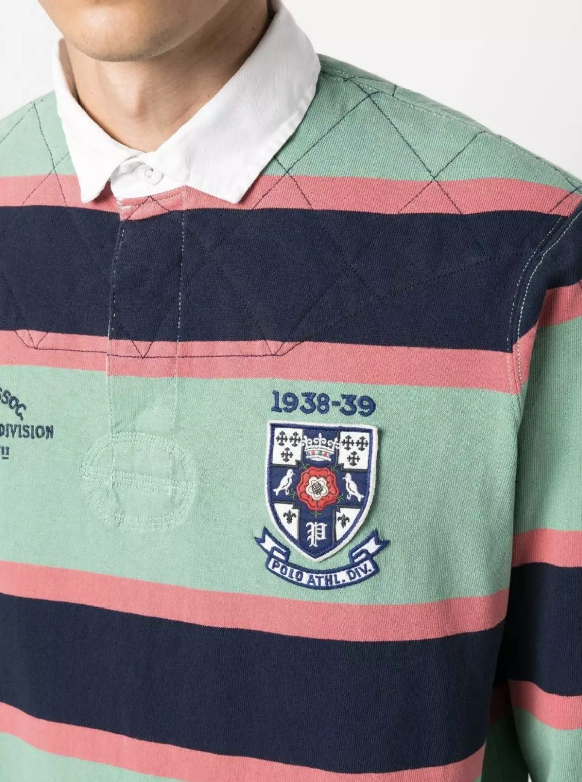 Polo Ralph Lauren Langarm-Poloshirt Gestreiftes Athletics Rugby Polo Hemd Aufgesticktes Wappen,Stickerei Eastern Division, gerippten Bündchen