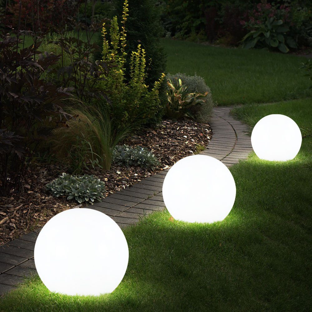 Expo Set verbaut, LED Außenlampe Gartendeko 5er LED Solarkugel weiß Börse Erdspieß Balkonlampe Gartenleuchte, LED-Leuchtmittel fest