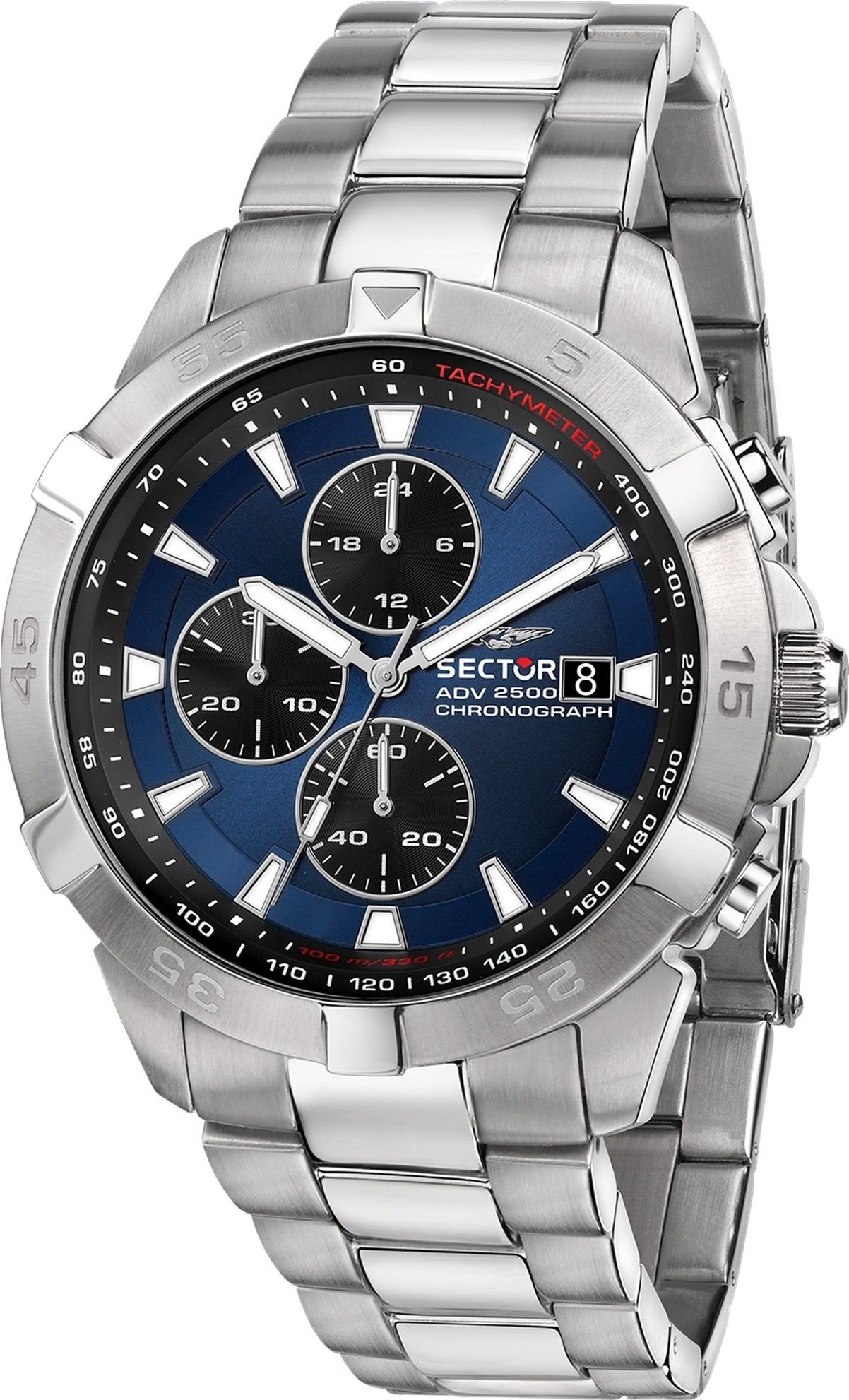 Sector Chronograph Sector Herren Armbanduhr Chrono, (Chronograph), Herren Armbanduhr rund, groß (45mm), Edelstahlarmband silber, Fashion