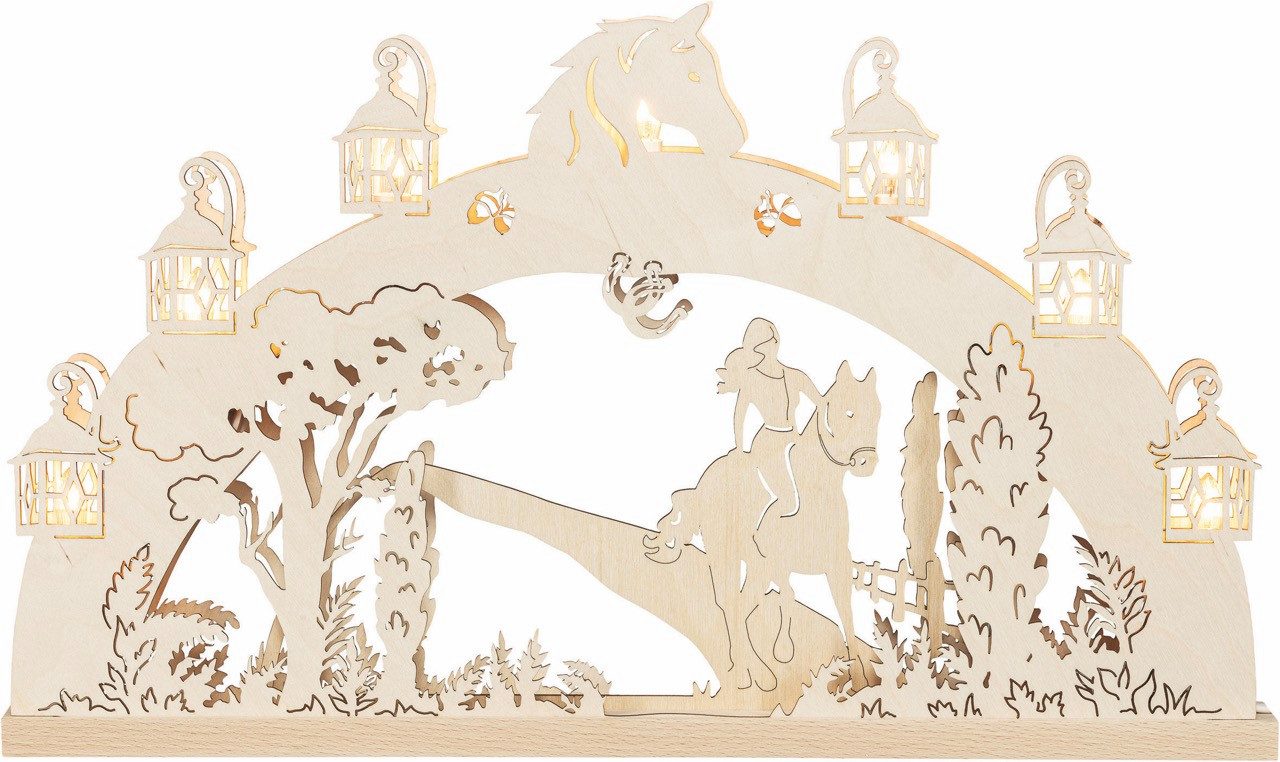 SAICO Original LED Schwibbogen 3D-Lichterbogen, Reiterin, Premium LED-Beleuchtung, warmweiß, BxHxT: 52x30x4,5 cm