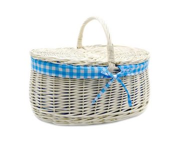 MyBer® Einkaufskorb Korb Weidenkorb Einkaufskorb Picknickkorb Stabiler Tragekorb mit 2 Deckeln aus Weide geflochten weiß mit Stoffeinlage