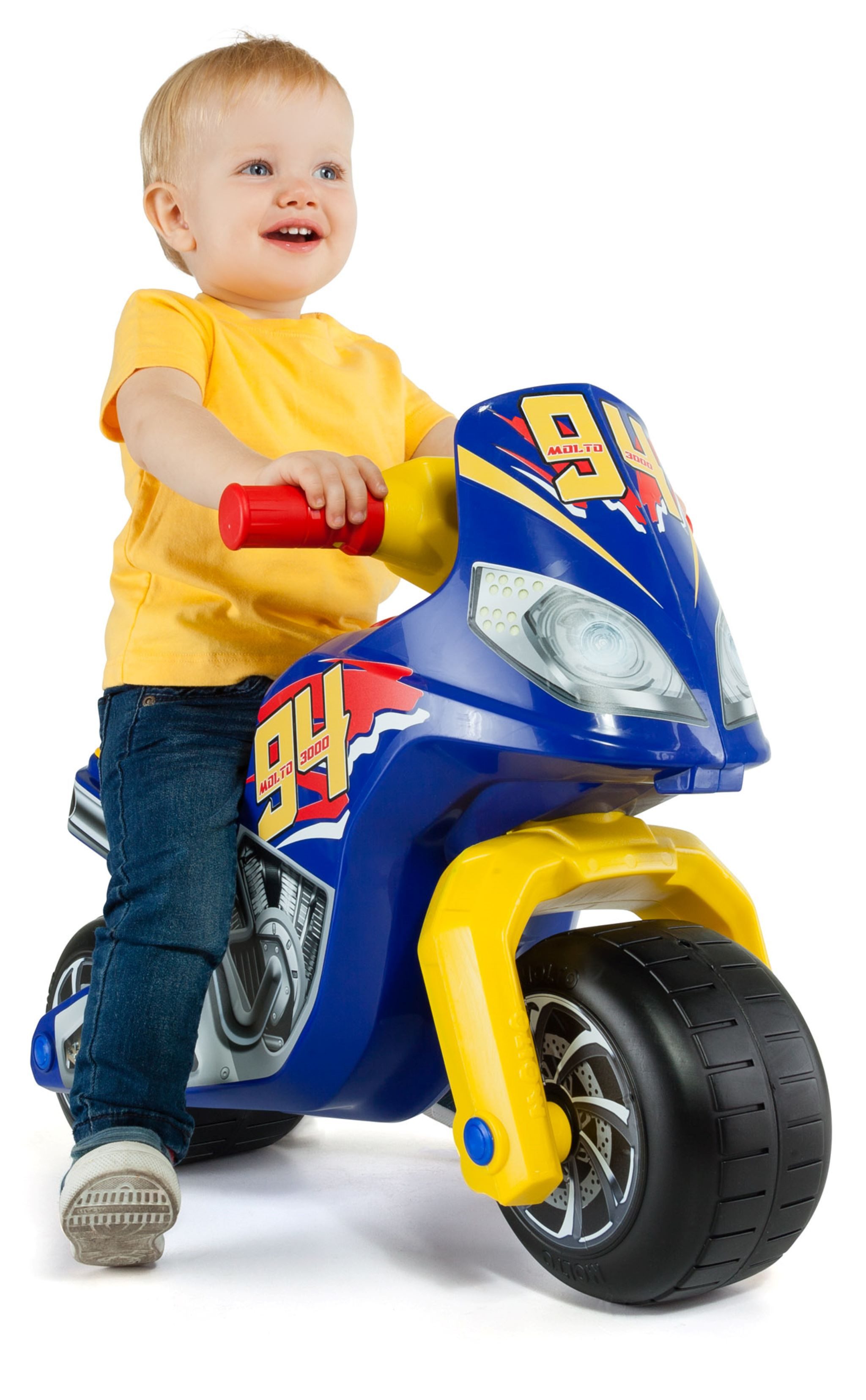 MOLTO Rutschmotorrad Kinder ab 1 Jahr, Laufrad stabil Rutschfahrzeug blau-gelb, für Kinder ab 1 Jahr