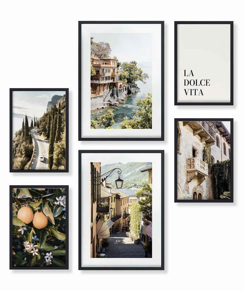 Heimlich Poster »Set als Wohnzimmer Deko, Bilder DINA3 & DINA4, Italien Orange Meer«, Landschaften