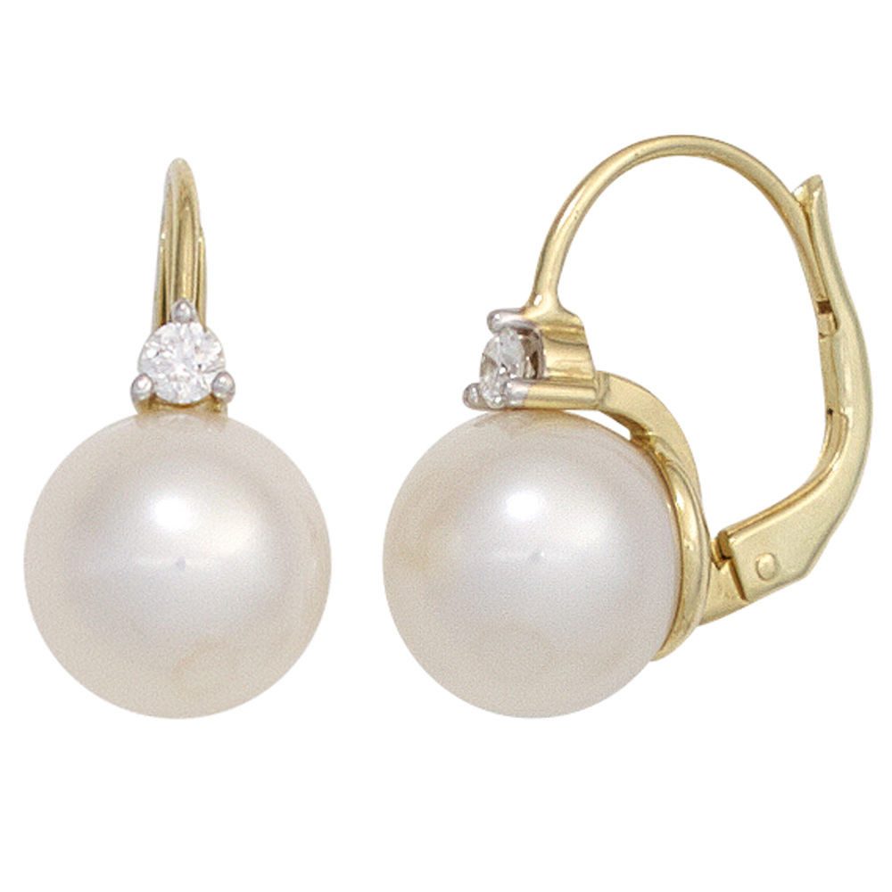 Schmuck Krone Paar Ohrhänger Ohrhänger mit sW-Perlen & Brillanten, 585 Gelb günstig online kaufen