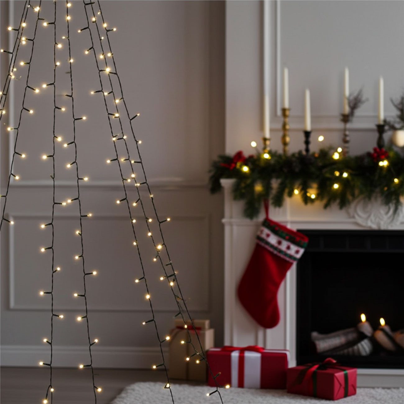 shop'n smile ideoon LED-Lichterkette 320 LEDs Lichterkette 2,7m Warmweiß IP44 Überwurf-Lichterkette, 320 LEDs (40 LEDs pro Strang) im 5cm-Abstand 5, 8x 2,7m Stränge