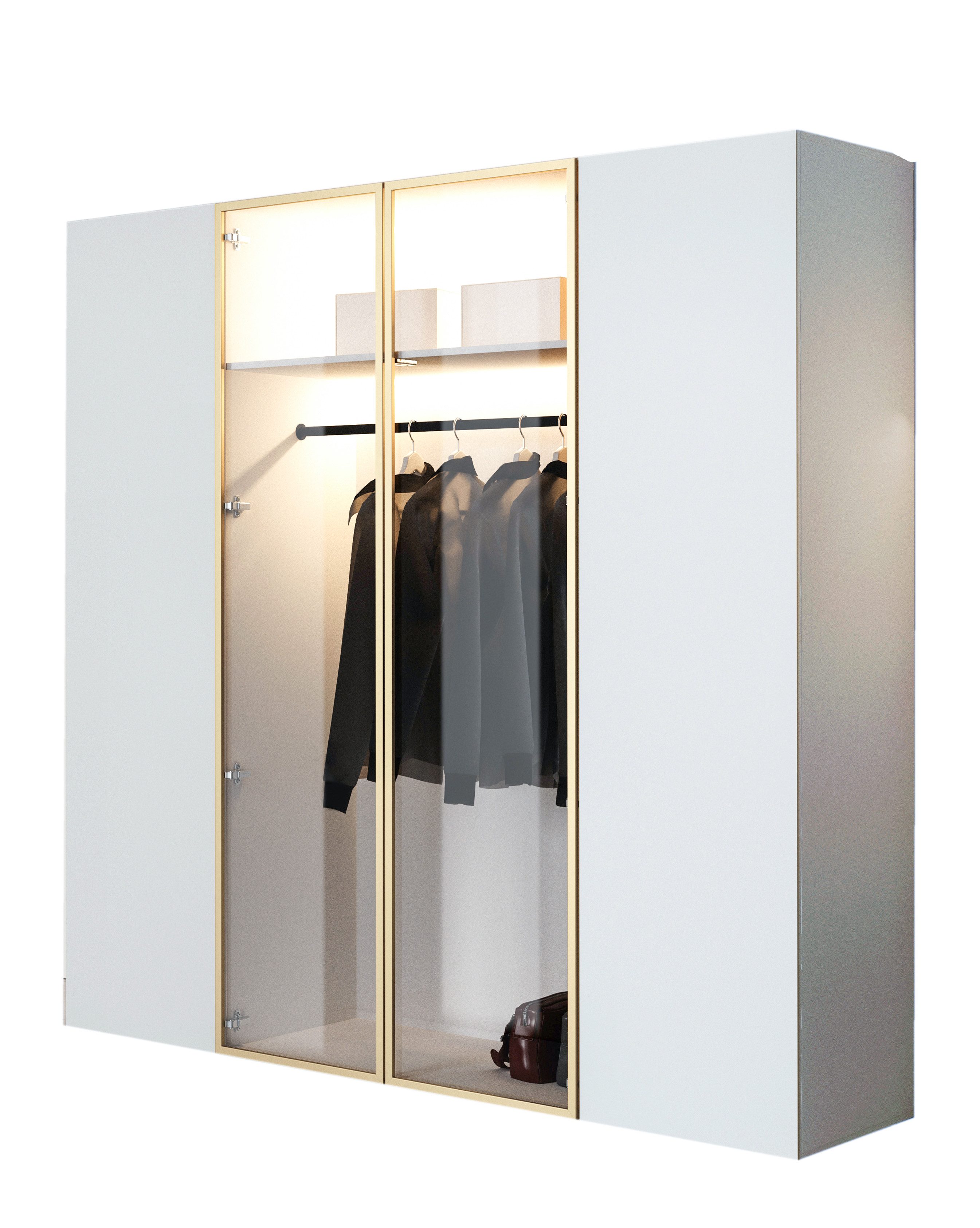 Compleo Kleiderschrank Drehtürenschrank, Designer-Schrank mit modernem Look STELLS LED-Beleuchtung, Push to open Funktion