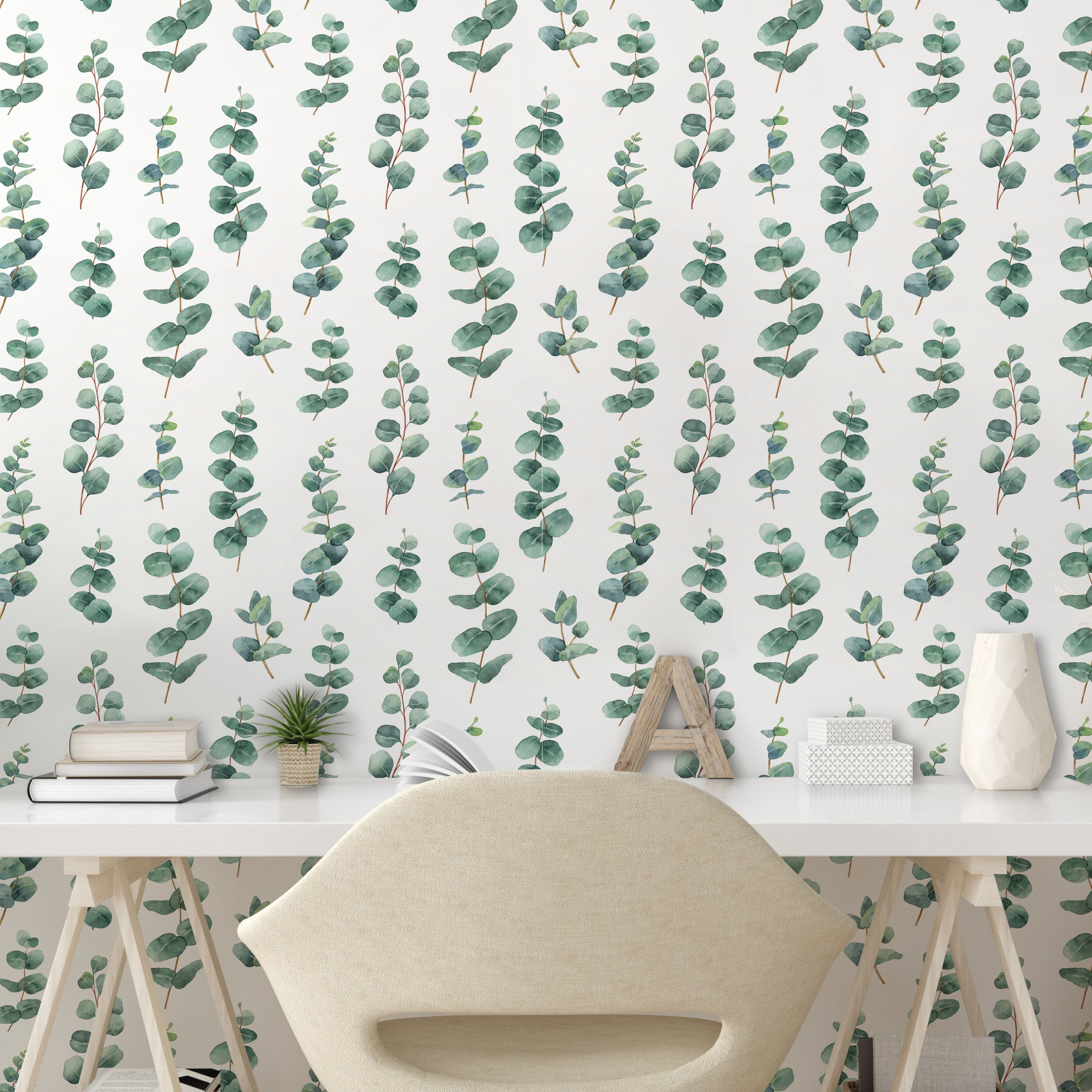 Vinyltapete Wohnzimmer wie Eukalyptus Blätter Abakuhaus Küchenakzent, Aquarell selbstklebendes