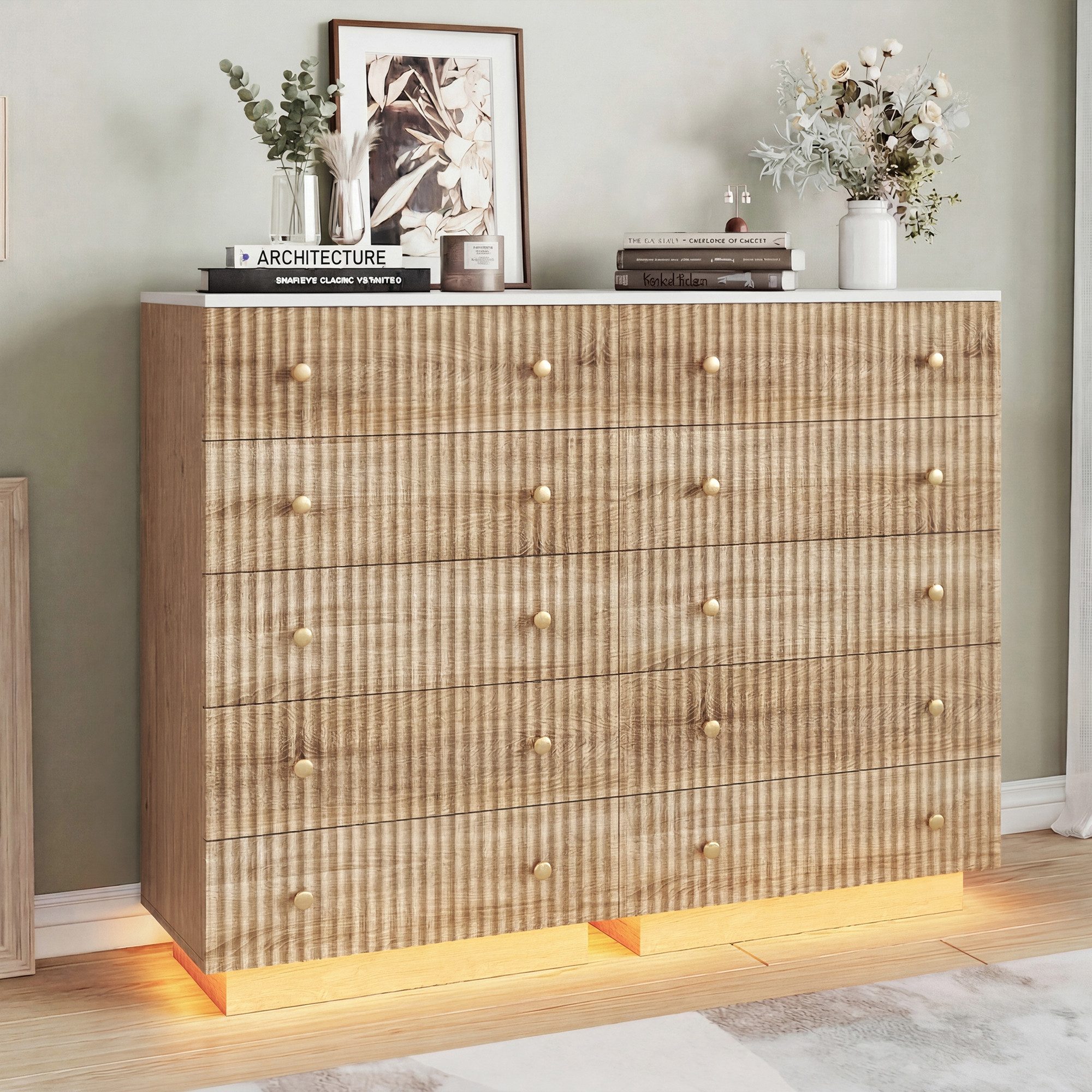 Furnishings Home Kommode mit 5 Schubladen LED, Sidebord für Flur Schlafzimmer Wohnzimmer (1 St., 73x40x110 cm), Kommode Schrank für Wohnzimmer und Schlafzimmer