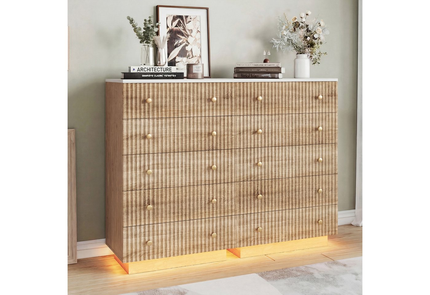 Furnishings Home Kommode mit 5 Schubladen LED, Sidebord für Flur Schlafzimmer Wohnzimmer (1 St., 73x40x110 cm), Kommode Schrank für Wohnzimmer und Schlafzimmer